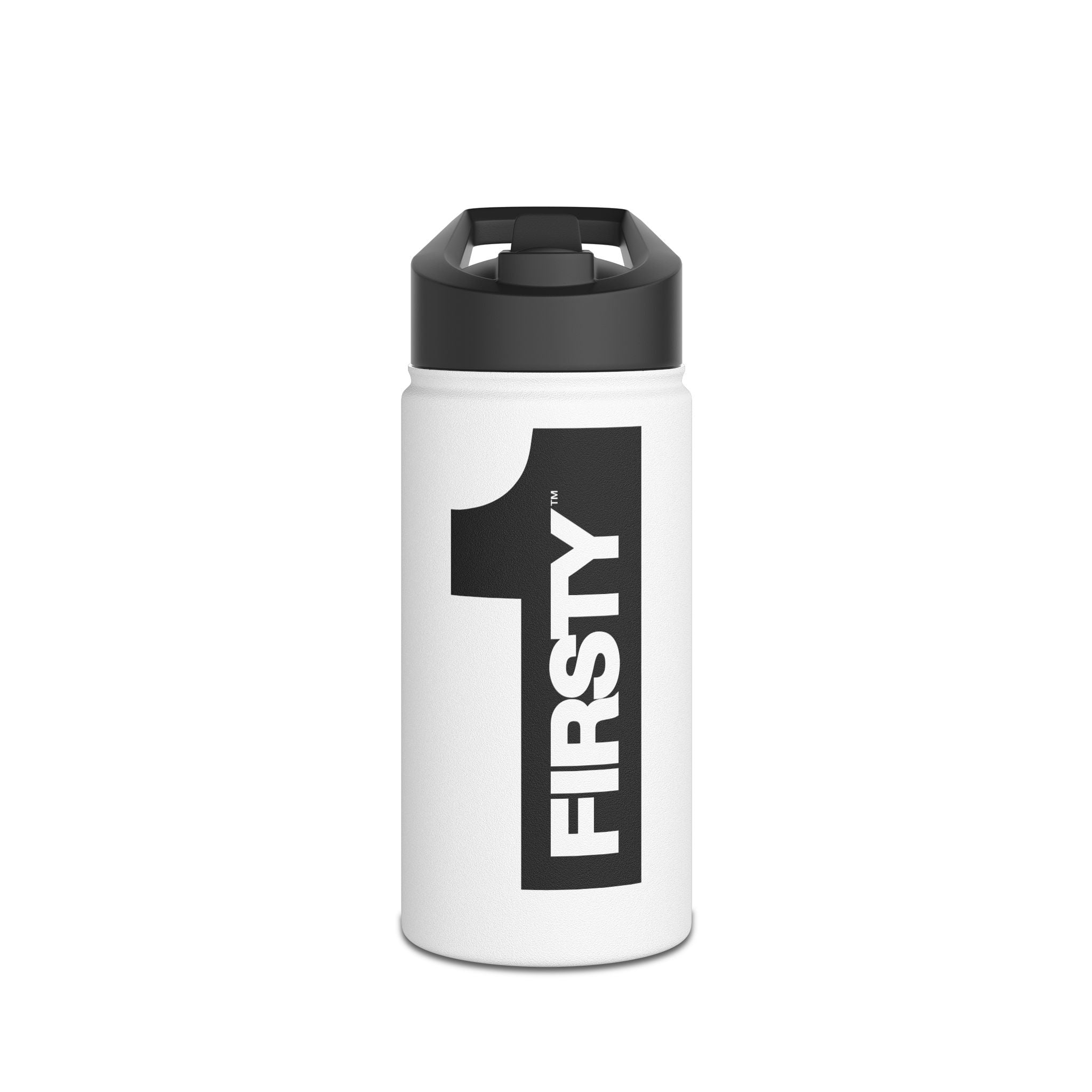 FIRSTY™ We Are One™ - 3 Sizes - Black on White - Stainless Steel Water Bottle with Carry Handle and Straw Lid - BPA-Free, Eco-Friendly