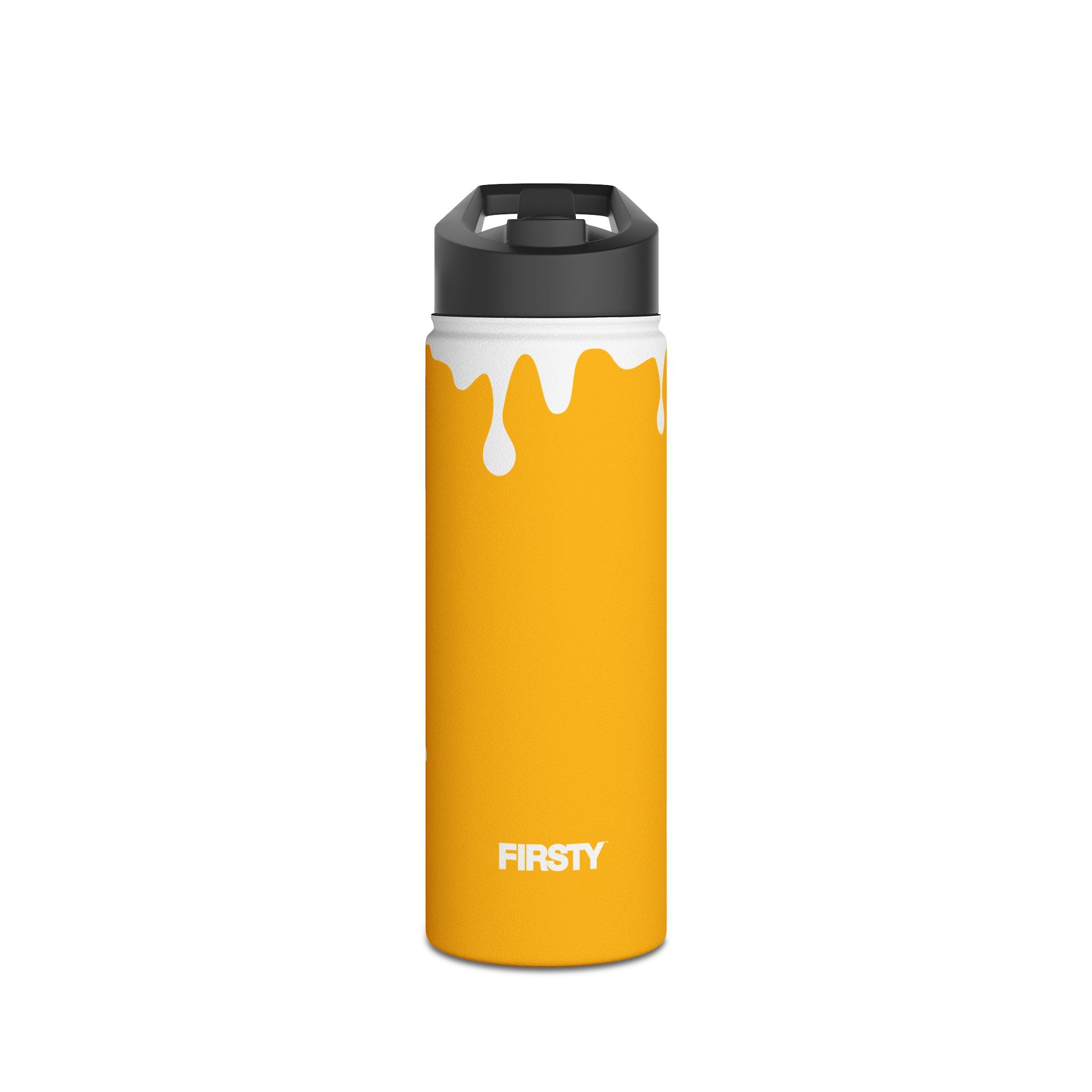 FIRSTY™ 3 Sizes - Splash™ Mustard - Stainless Steel Water Bottle with Carry Handle and Straw Lid - BPA-Free, Eco-Friendly