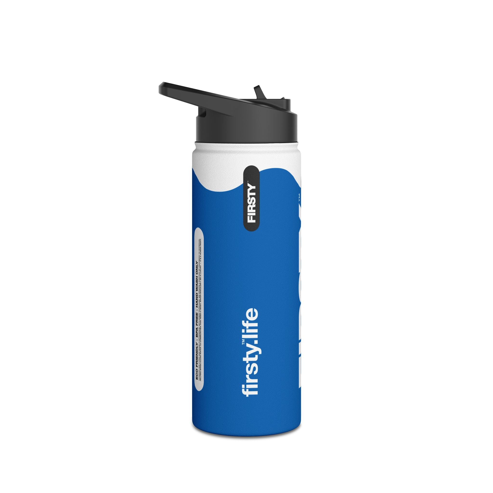 FIRSTY™ Wave™ 3 Sizes - Deep Blue & White - Stainless Steel Water Bottle with Carry Handle and Straw Lid - BPA-Free, Eco-Friendly