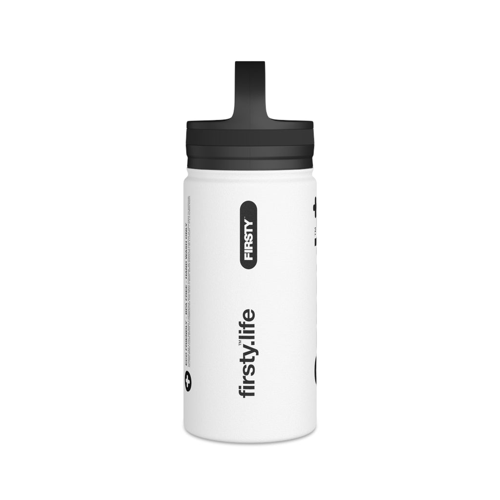 FIRSTY™ Capsule+™ 3 Sizes - Black & White  - Stainless Steel Water Bottle with Carry Handle - BPA-Free, Eco-Friendly