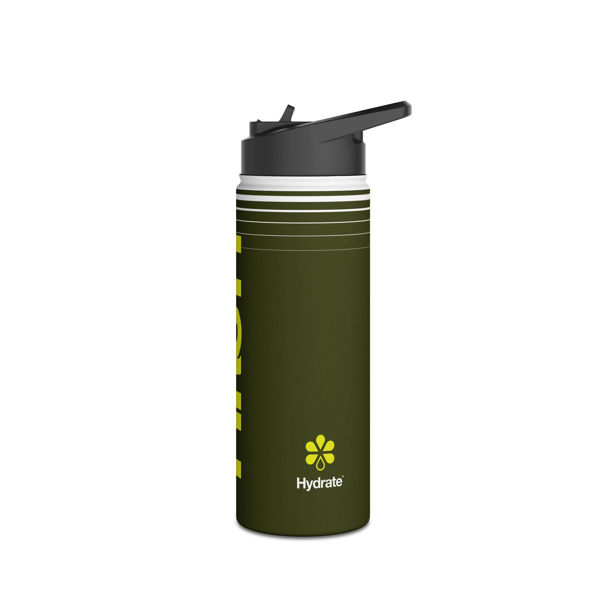FIRSTY™ 3 Sizes - Hydrate - Deep Green with Neon - Stainless Steel Water Bottle with Carry Handle and Straw Lid - BPA-Free, Eco-Friendly
