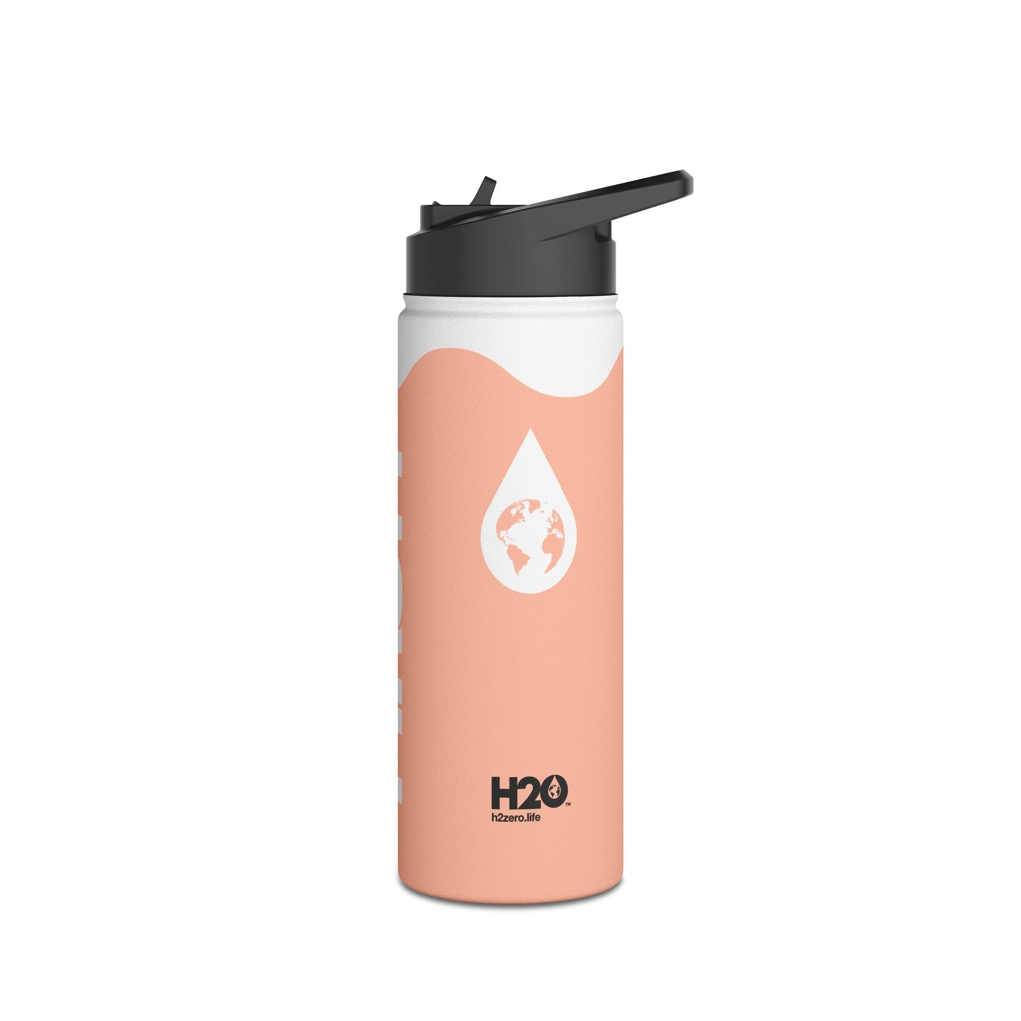 FIRSTY™ Wave™ 3 Sizes - Peach & White - Stainless Steel Water Bottle with Carry Handle and Straw Lid - BPA-Free, Eco-Friendly
