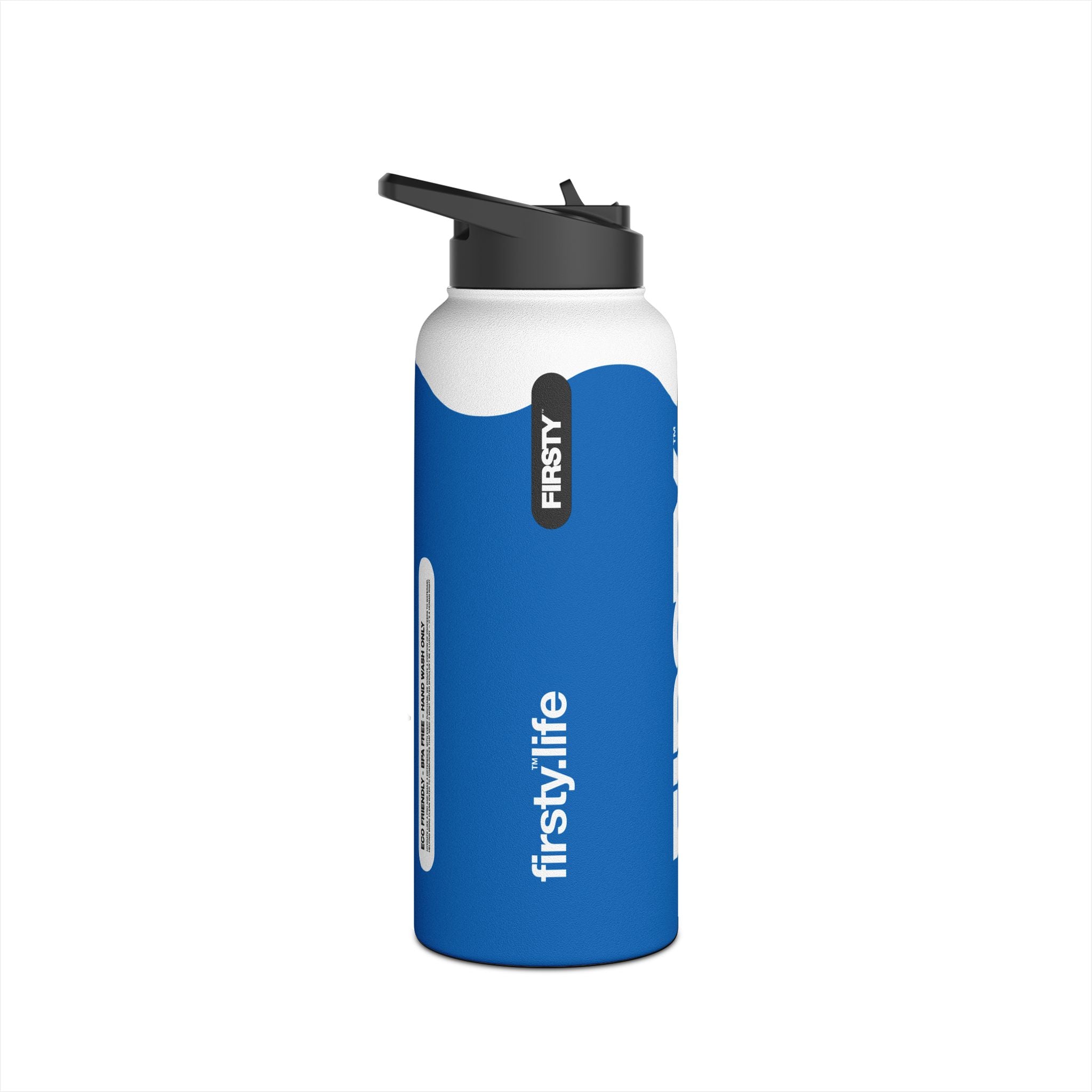 FIRSTY™ Wave™ 3 Sizes - Deep Blue & White - Stainless Steel Water Bottle with Carry Handle and Straw Lid - BPA-Free, Eco-Friendly