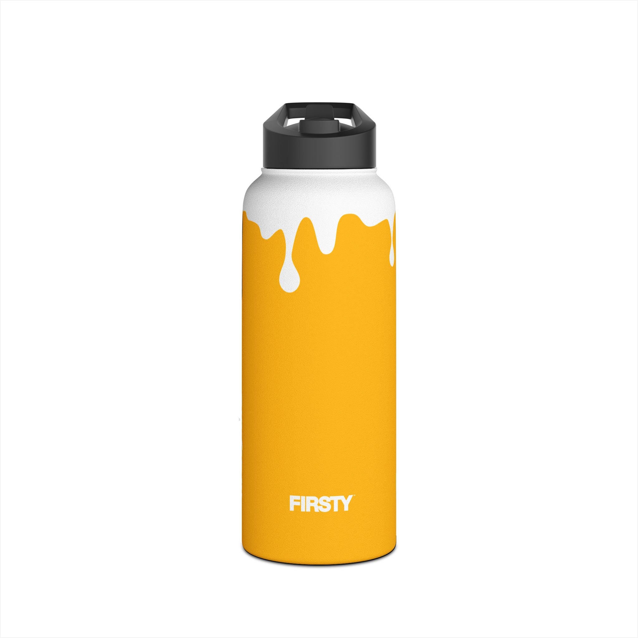 FIRSTY™ 3 Sizes - Splash™ Mustard - Stainless Steel Water Bottle with Carry Handle and Straw Lid - BPA-Free, Eco-Friendly