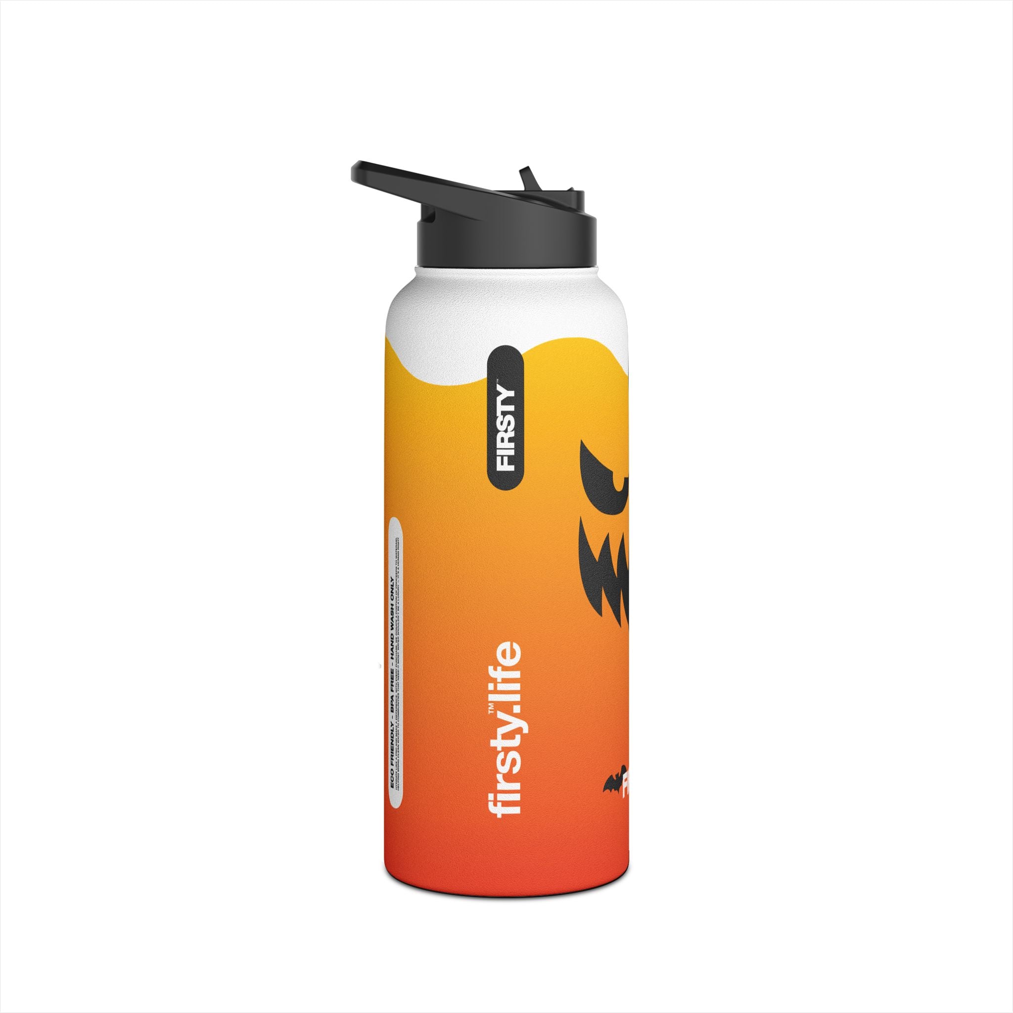 FIRSTY™ - 3 Sizes - Halloween - Stainless Steel Water Bottle with Carry Handle and Straw Lid - BPA-Free, Eco-Friendly