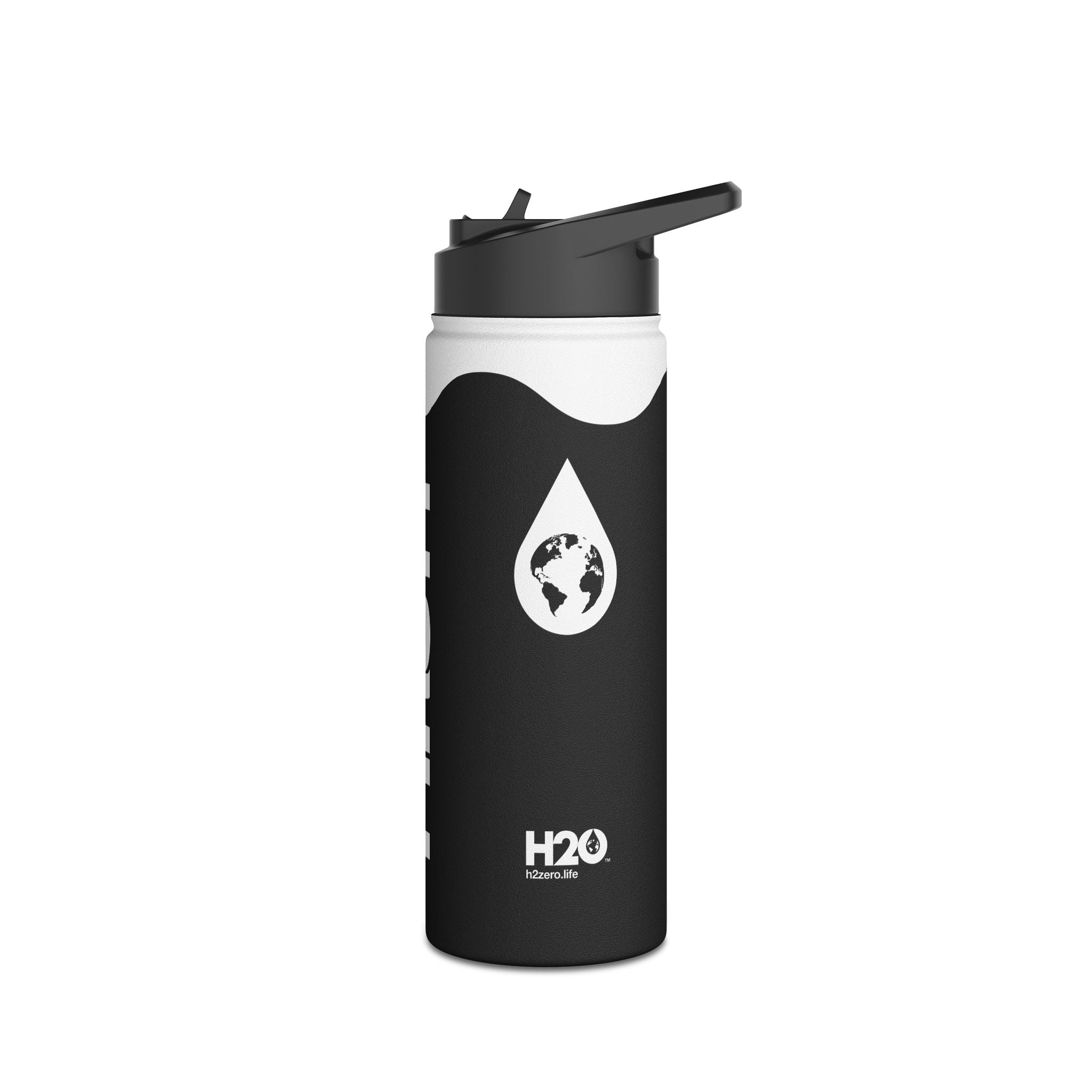 FIRSTY™ Wave™ 3 Sizes - Black with Orange - Stainless Steel Water Bottle with Carry Handle and Straw Lid - BPA-Free, Eco-Friendly