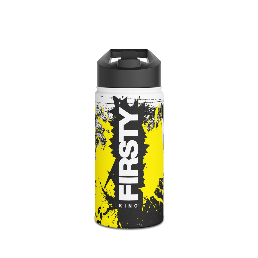FIRSTY™ Limited Edition™ - 3 Sizes - Street King Black and Yellow Ink - Stainless Steel Water Bottle with Carry Handle and Straw Lid - BPA-Free, Eco-Friendly