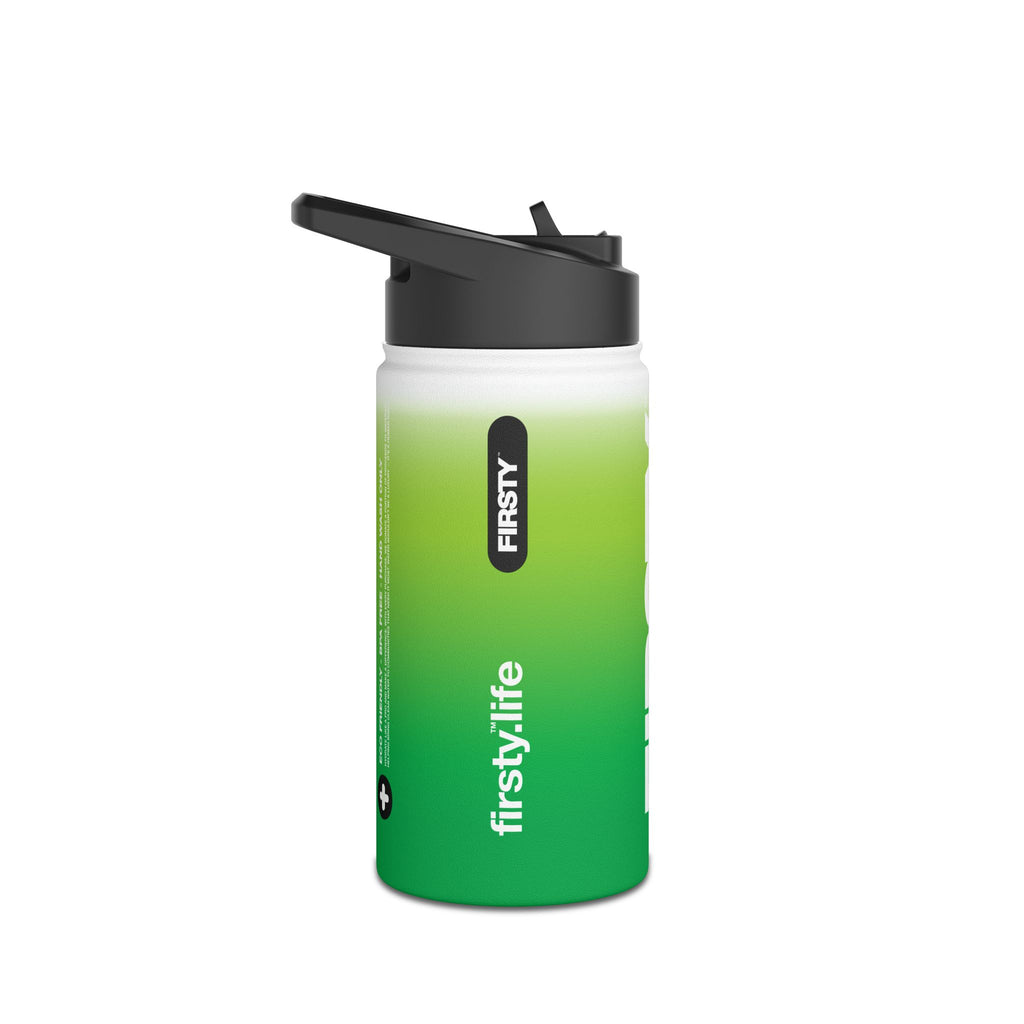 FIRSTY™ Green Blush™ Thirst First™ 3 Sizes - White - Stainless Steel Water Bottle with Carry Handle and Straw Lid - BPA-Free, Eco-Friendly