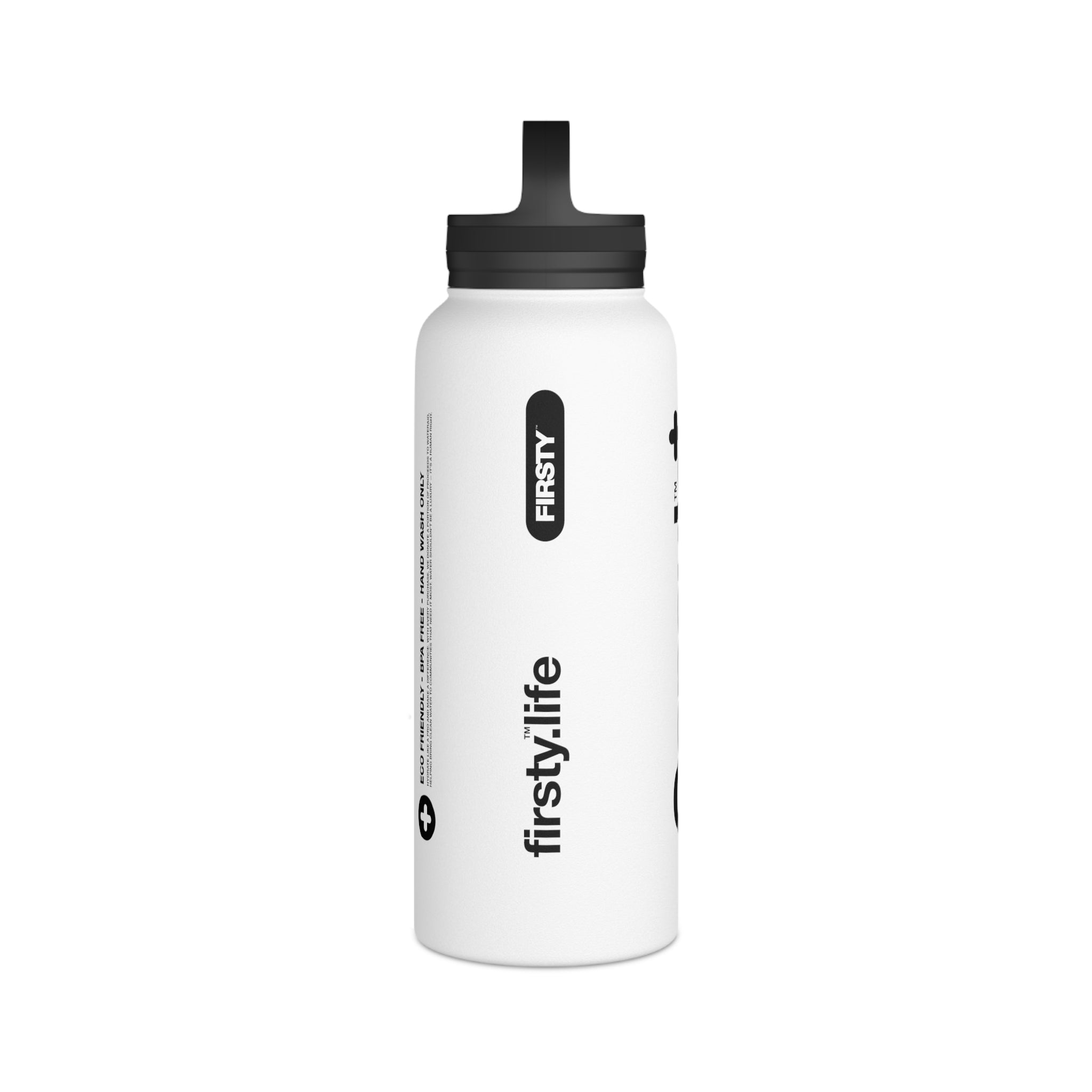FIRSTY™ Capsule+™ 3 Sizes - Black & White  - Stainless Steel Water Bottle with Carry Handle - BPA-Free, Eco-Friendly
