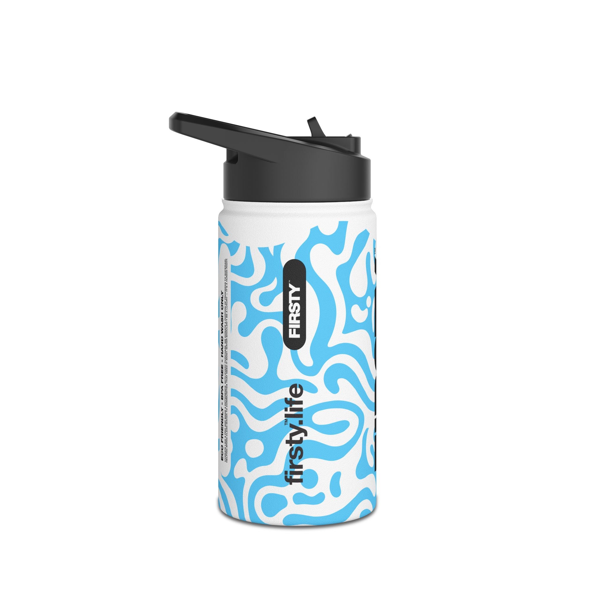 FIRSTY™ 3 Sizes - Camo Light Blue - Stainless Steel Water Bottle with Carry Handle and Straw Lid - BPA-Free, Eco-Friendly
