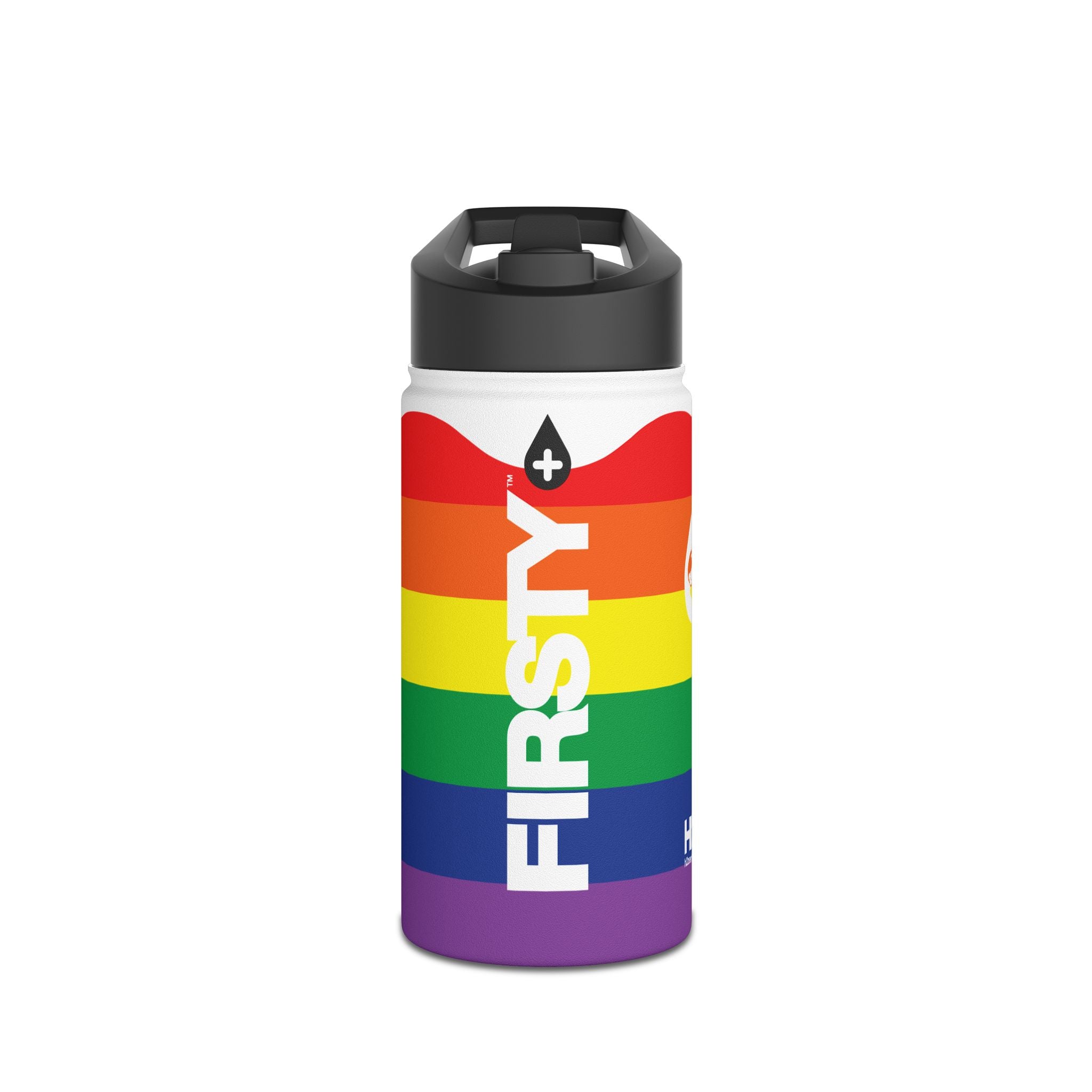 FIRSTY™ We Are One™ - 3 Sizes - Celebrate Pride Rainbow - Stainless Steel Water Bottle with Carry Handle and Straw Lid - BPA-Free, Eco-Friendly