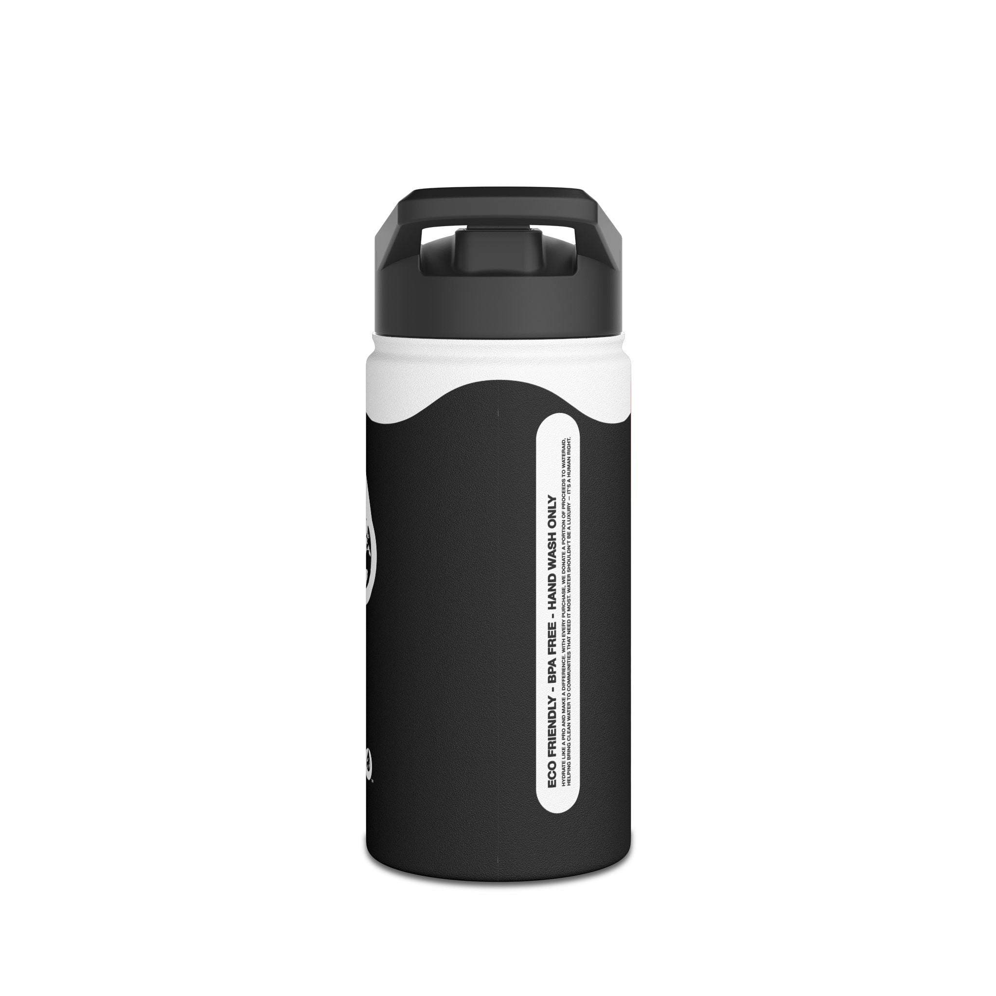 FIRSTY™ Wave™ 3 Sizes - Black with Orange - Stainless Steel Water Bottle with Carry Handle and Straw Lid - BPA-Free, Eco-Friendly