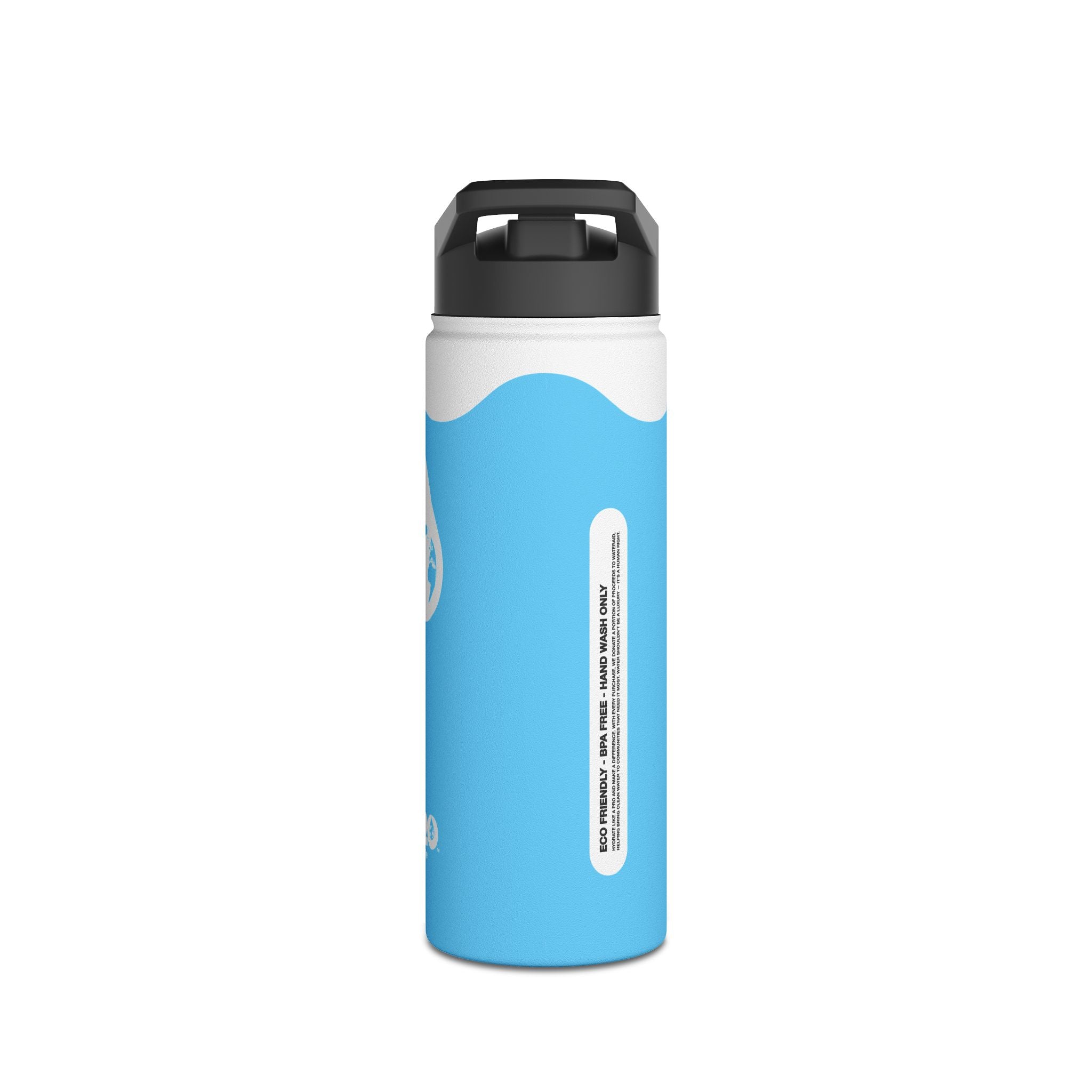 FIRSTY™ Wave™ 3 Sizes - Sky Blue & White - Stainless Steel Water Bottle with Carry Handle and Straw Lid - BPA-Free, Eco-Friendly