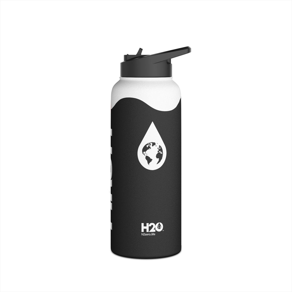 FIRSTY™ Wave™ 3 Sizes - Black with Orange - Stainless Steel Water Bottle with Carry Handle and Straw Lid - BPA-Free, Eco-Friendly