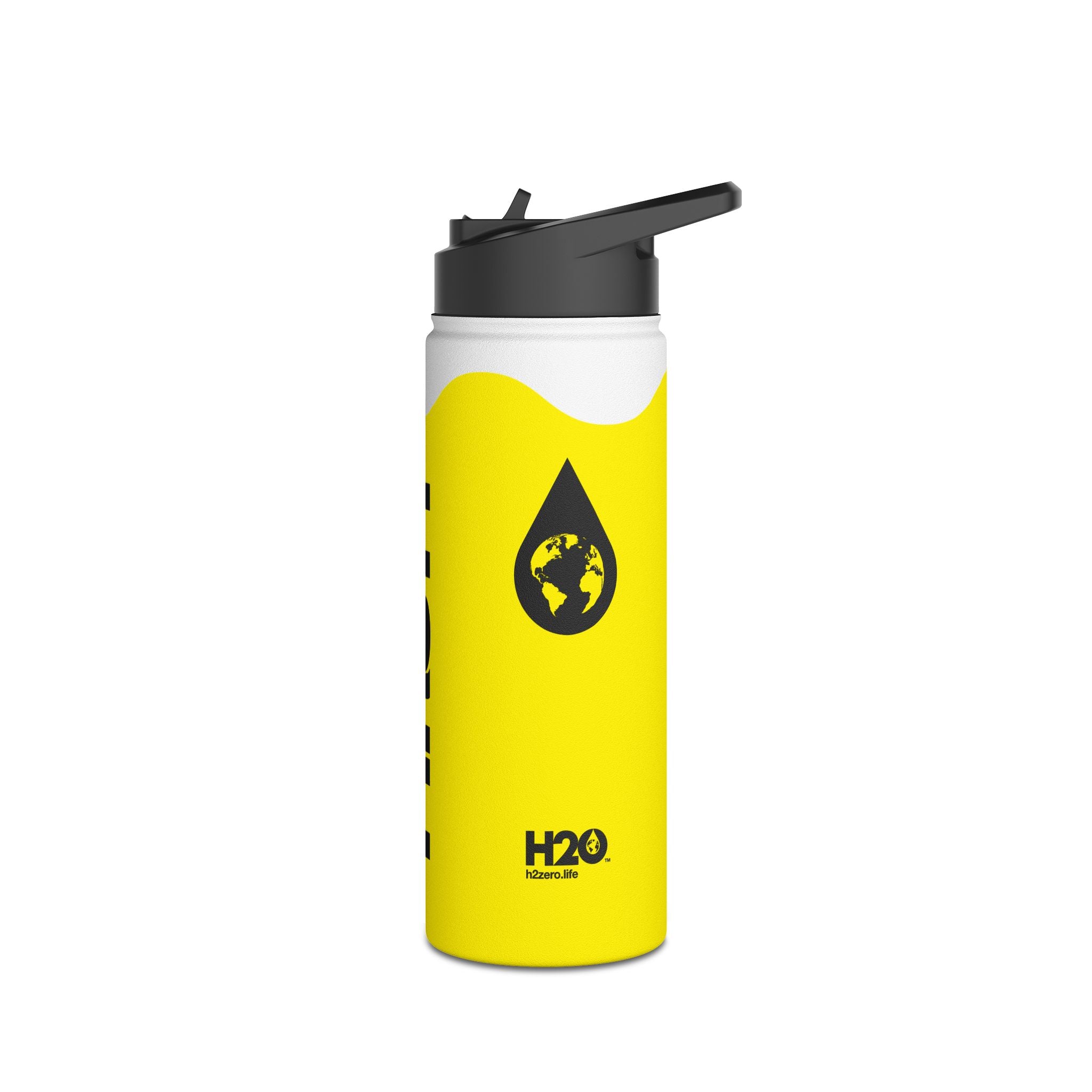FIRSTY™ Wave™ 3 Sizes - Yellow & Black - Stainless Steel Water Bottle with Carry Handle and Straw Lid - BPA-Free, Eco-Friendly