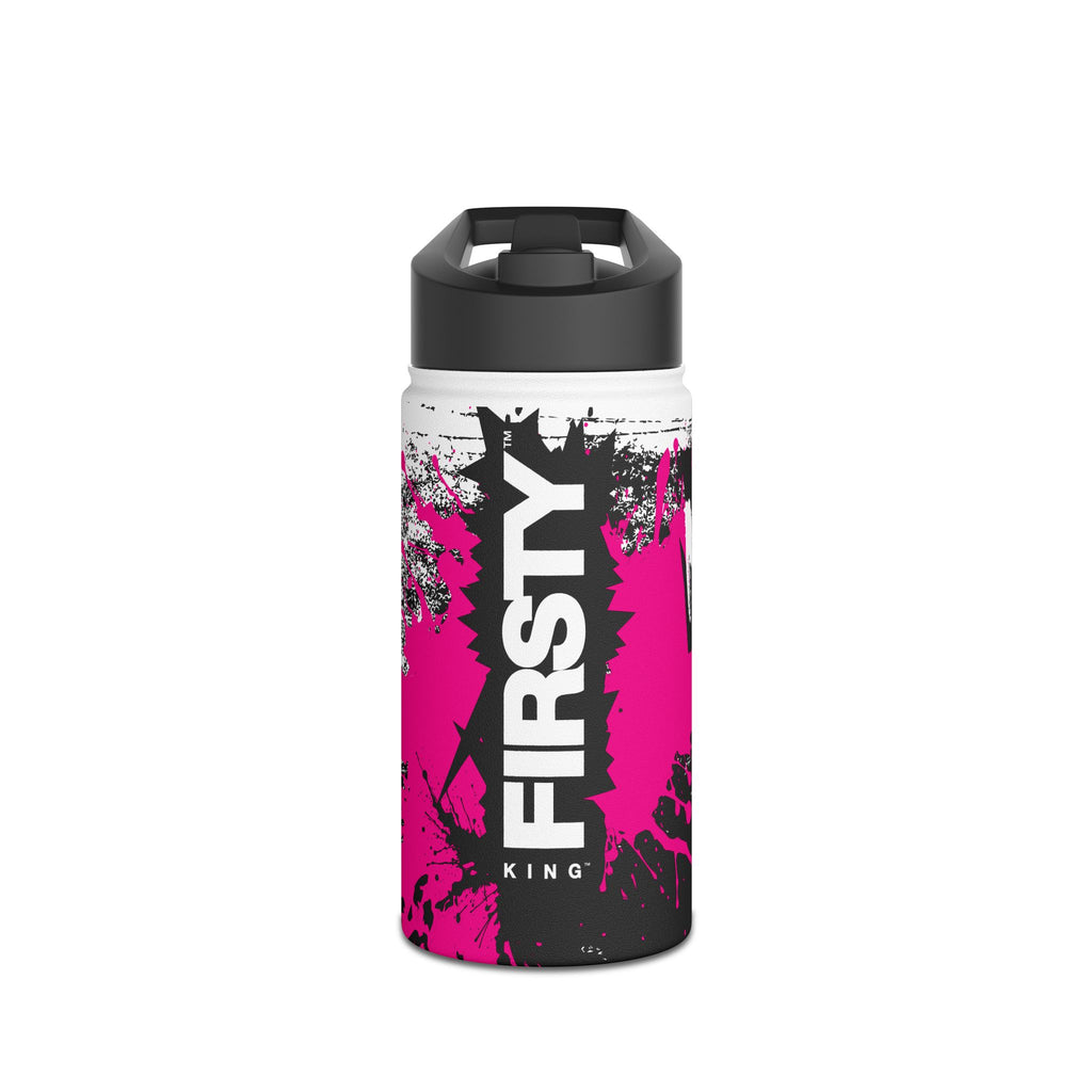FIRSTY™ Limited Edition™ - 3 Sizes - Street King Black and Pink Ink - Stainless Steel Water Bottle with Carry Handle and Straw Lid - BPA-Free, Eco-Friendly