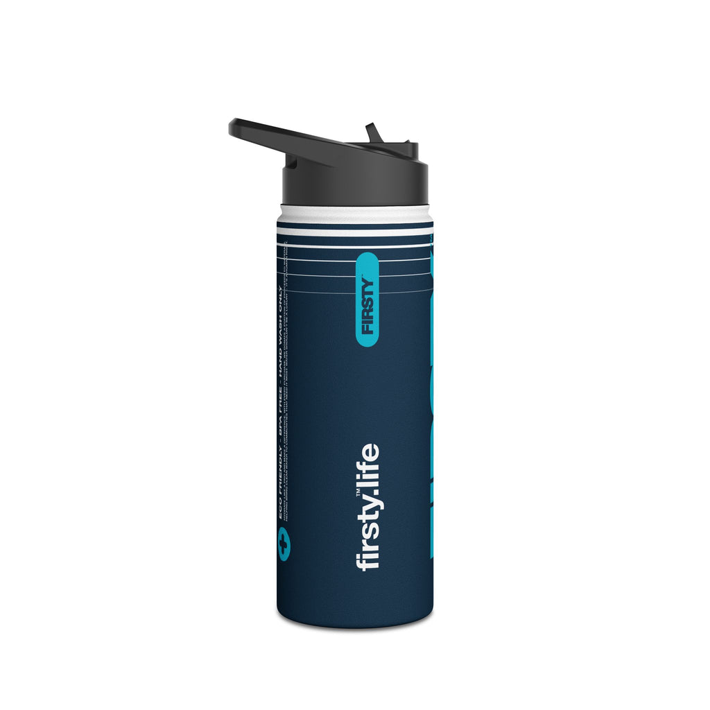 FIRSTY™ 3 Sizes - Hydrate Deep Blue Neon - Stainless Steel Water Bottle with Carry Handle and Straw Lid - BPA-Free, Eco-Friendly