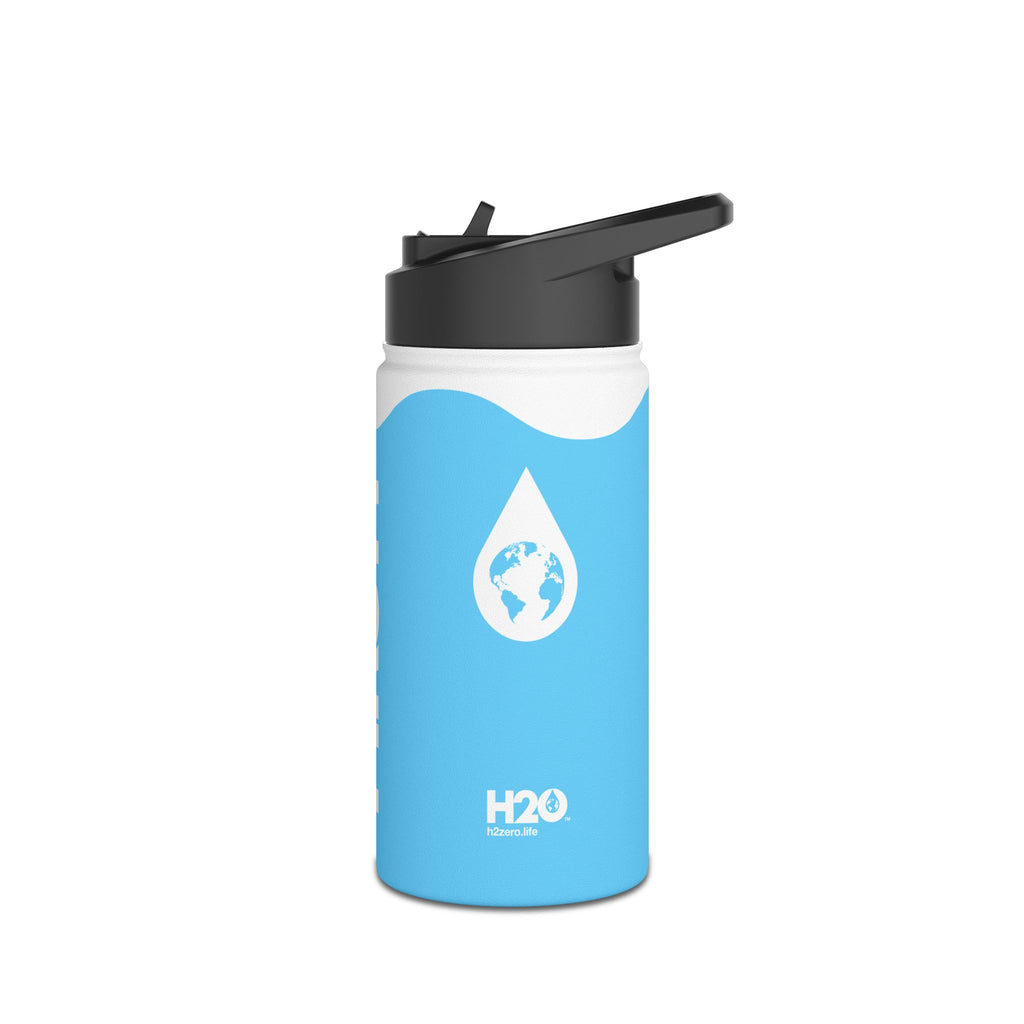 FIRSTY™ Wave™ 3 Sizes - Sky Blue & White - Stainless Steel Water Bottle with Carry Handle and Straw Lid - BPA-Free, Eco-Friendly