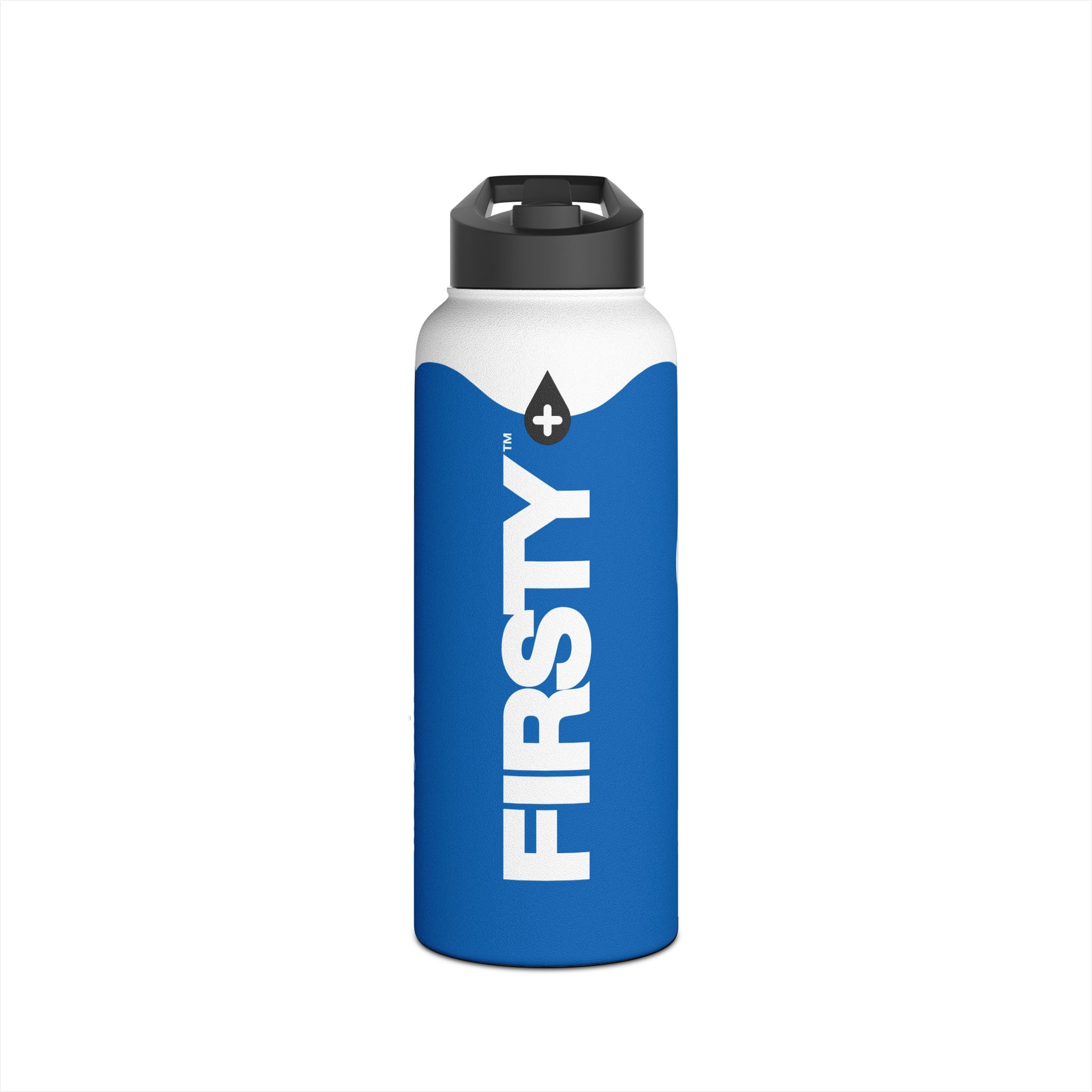 FIRSTY™ Wave™ 3 Sizes - Deep Blue & White - Stainless Steel Water Bottle with Carry Handle and Straw Lid - BPA-Free, Eco-Friendly