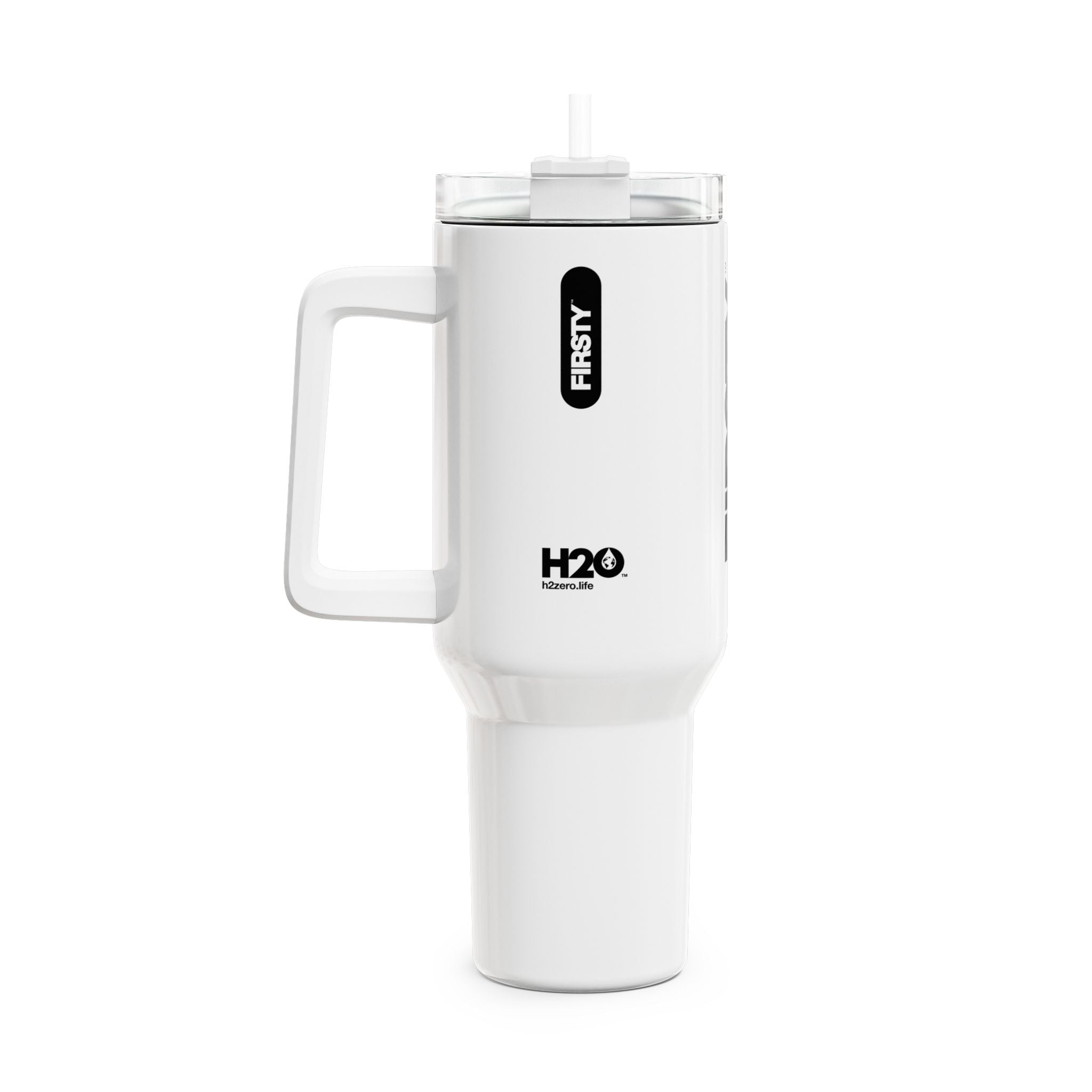 FIRSTY™  40oz - Thirst First™ - Black on White Tumbler Cup - BPA-Free, Eco-Friendly