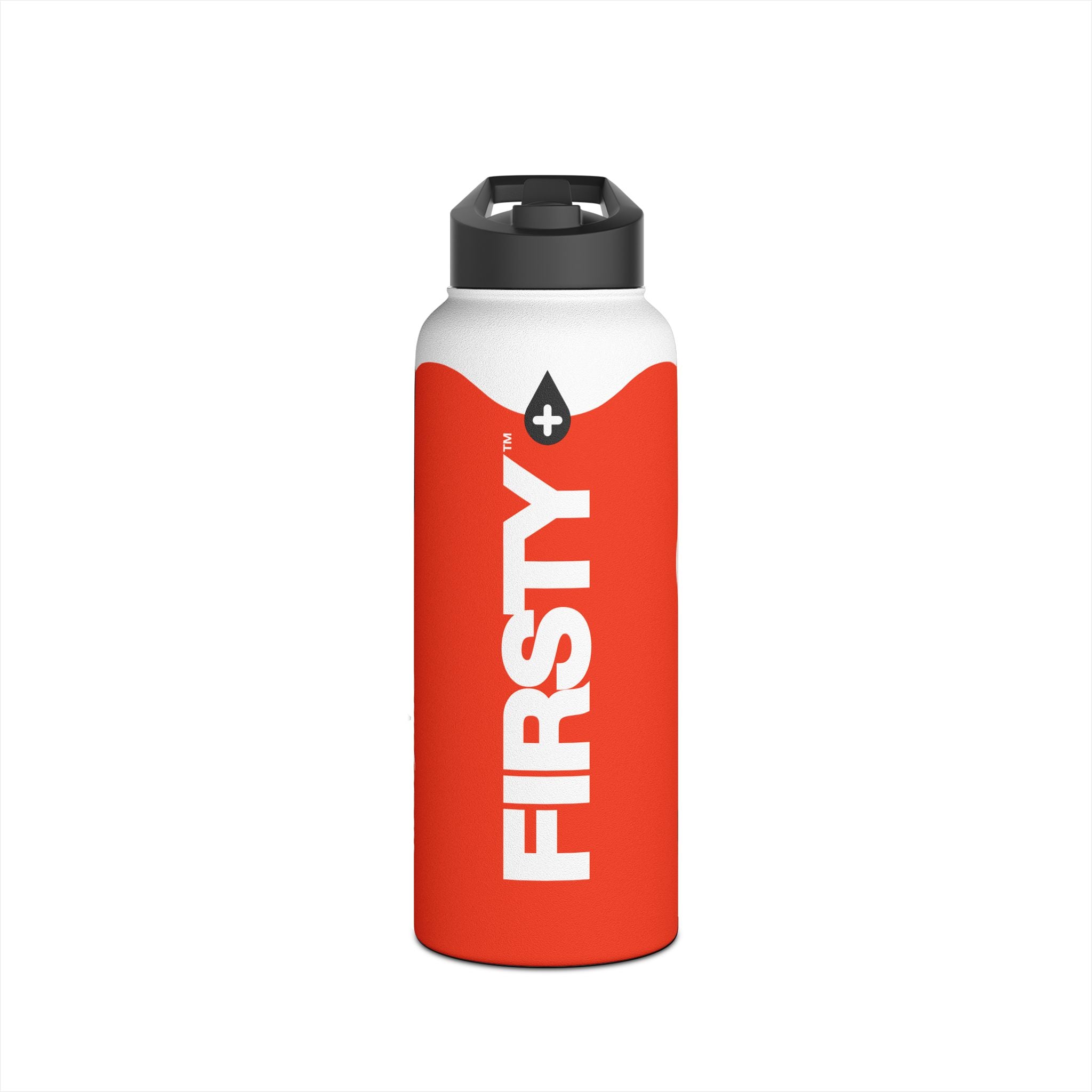 FIRSTY™ Wave™ 3 Sizes - Orange & White - Stainless Steel Water Bottle with Carry Handle and Straw Lid - BPA-Free, Eco-Friendly