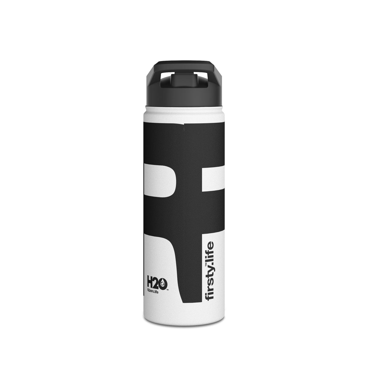 FIRSTY™ 3 Sizes - Black and White - Stainless Steel Water Bottle with Carry Handle and Straw Lid - BPA-Free, Eco-Friendly