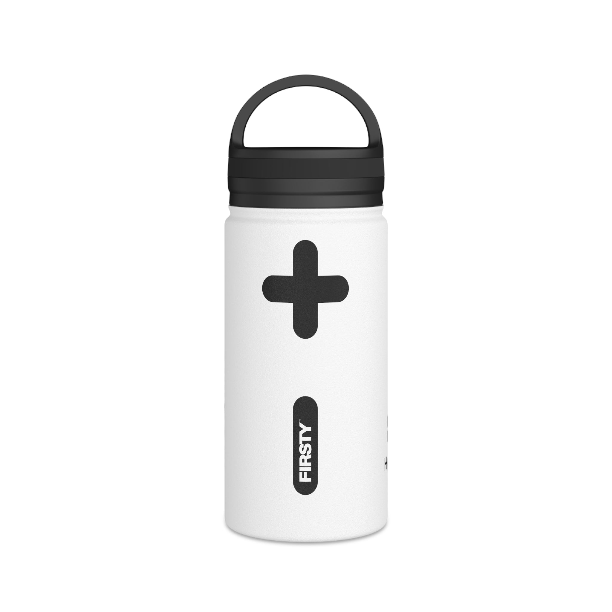 FIRSTY™ Hydrate+™ 3 Sizes - White  - Stainless Steel Water Bottle with Carry Handle - BPA-Free, Eco-Friendly