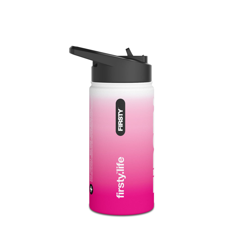 FIRSTY™ Pink Blush™ Thirst First™ 3 Sizes - White - Stainless Steel Water Bottle with Carry Handle and Straw Lid - BPA-Free, Eco-Friendly