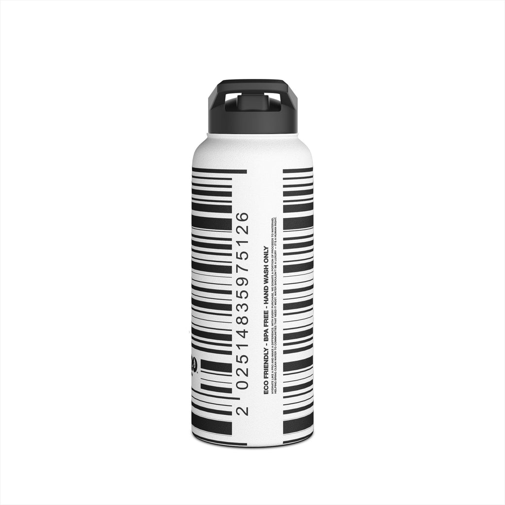 FIRSTY™ Limited Edition™ - 3 Sizes - Barcode Black - Stainless Steel Water Bottle with Carry Handle and Straw Lid - BPA-Free, Eco-Friendly