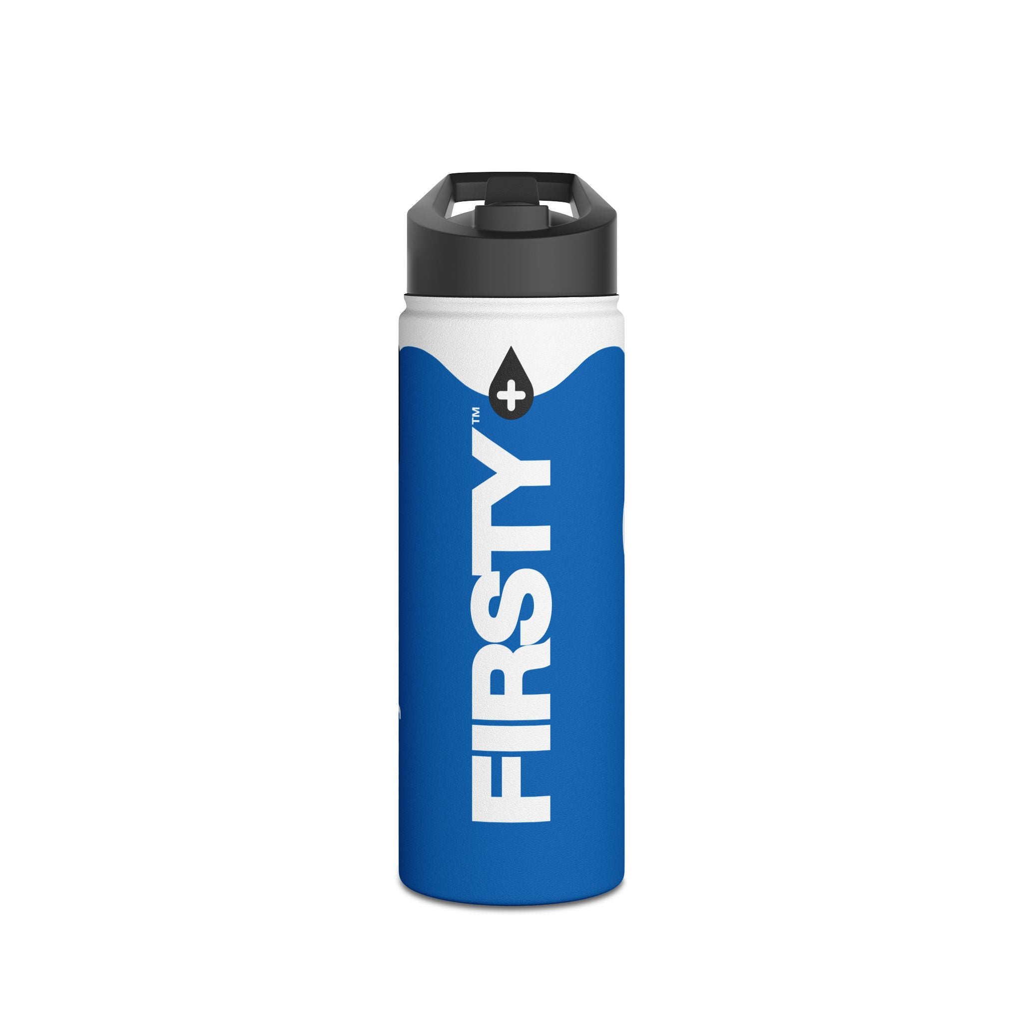 FIRSTY™ Wave™ 3 Sizes - Deep Blue & White - Stainless Steel Water Bottle with Carry Handle and Straw Lid - BPA-Free, Eco-Friendly