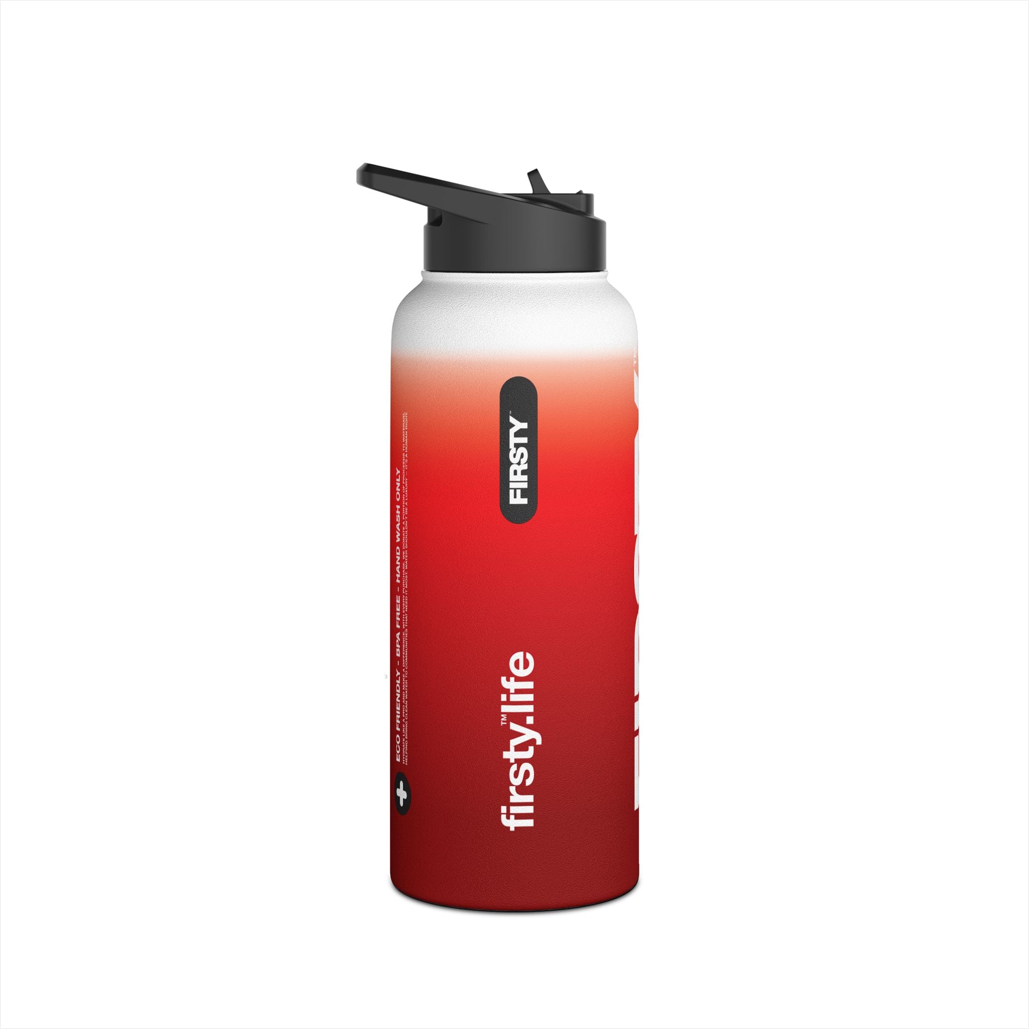 FIRSTY™ Red Blush™ Thirst First™ 3 Sizes - White - Stainless Steel Water Bottle with Carry Handle and Straw Lid - BPA-Free, Eco-Friendly