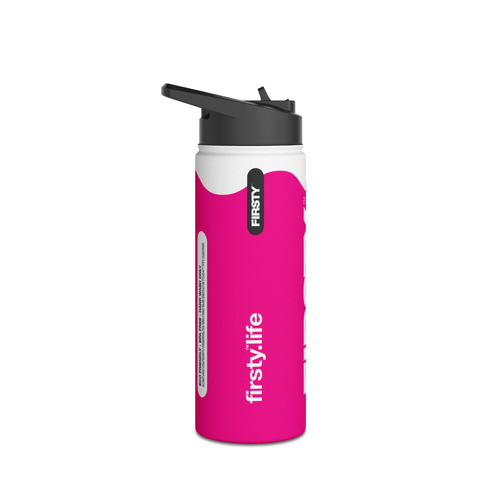 FIRSTY™ Wave™ 3 Sizes - Pink & White - Stainless Steel Water Bottle with Carry Handle and Straw Lid - BPA-Free, Eco-Friendly