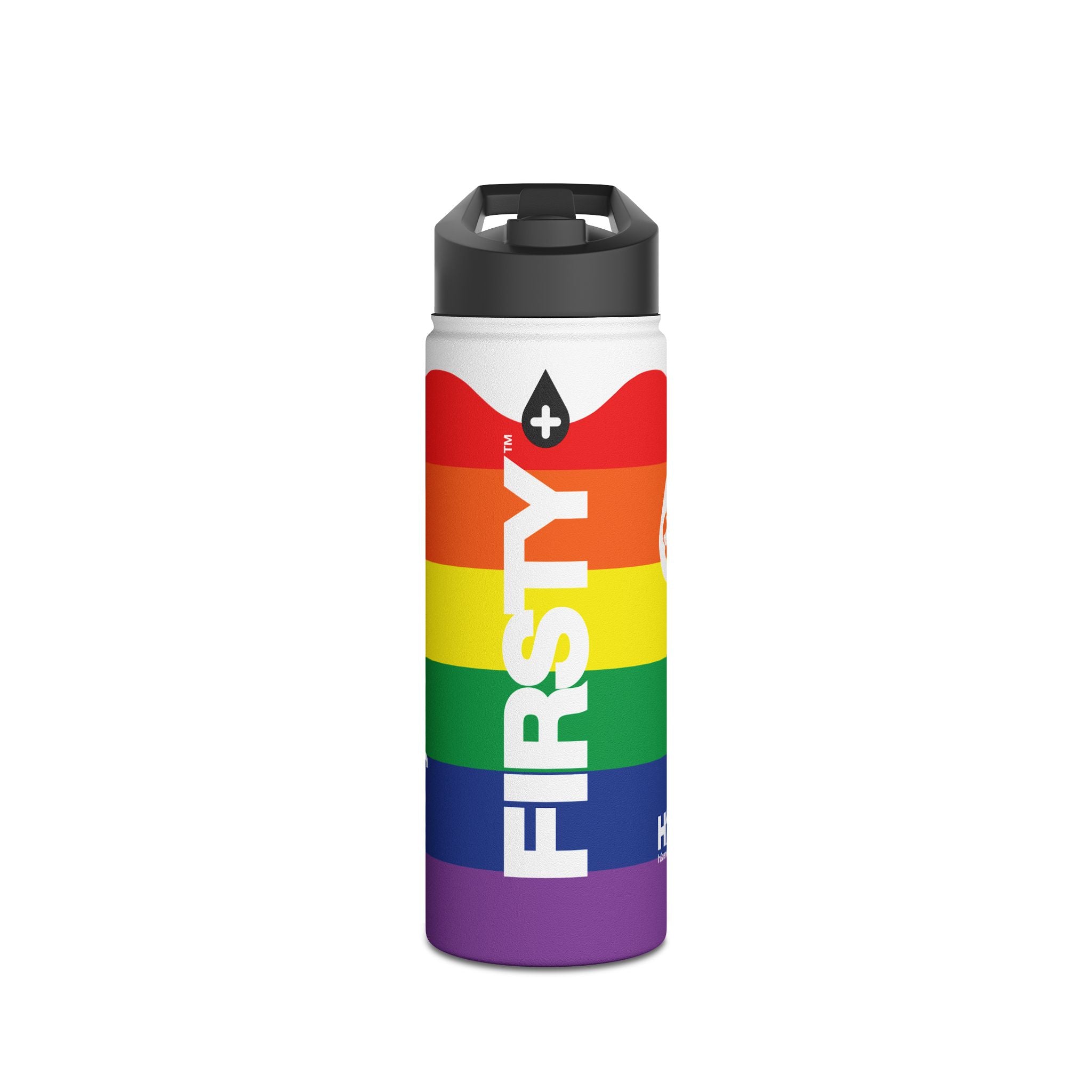 FIRSTY™ We Are One™ - 3 Sizes - Celebrate Pride Rainbow - Stainless Steel Water Bottle with Carry Handle and Straw Lid - BPA-Free, Eco-Friendly