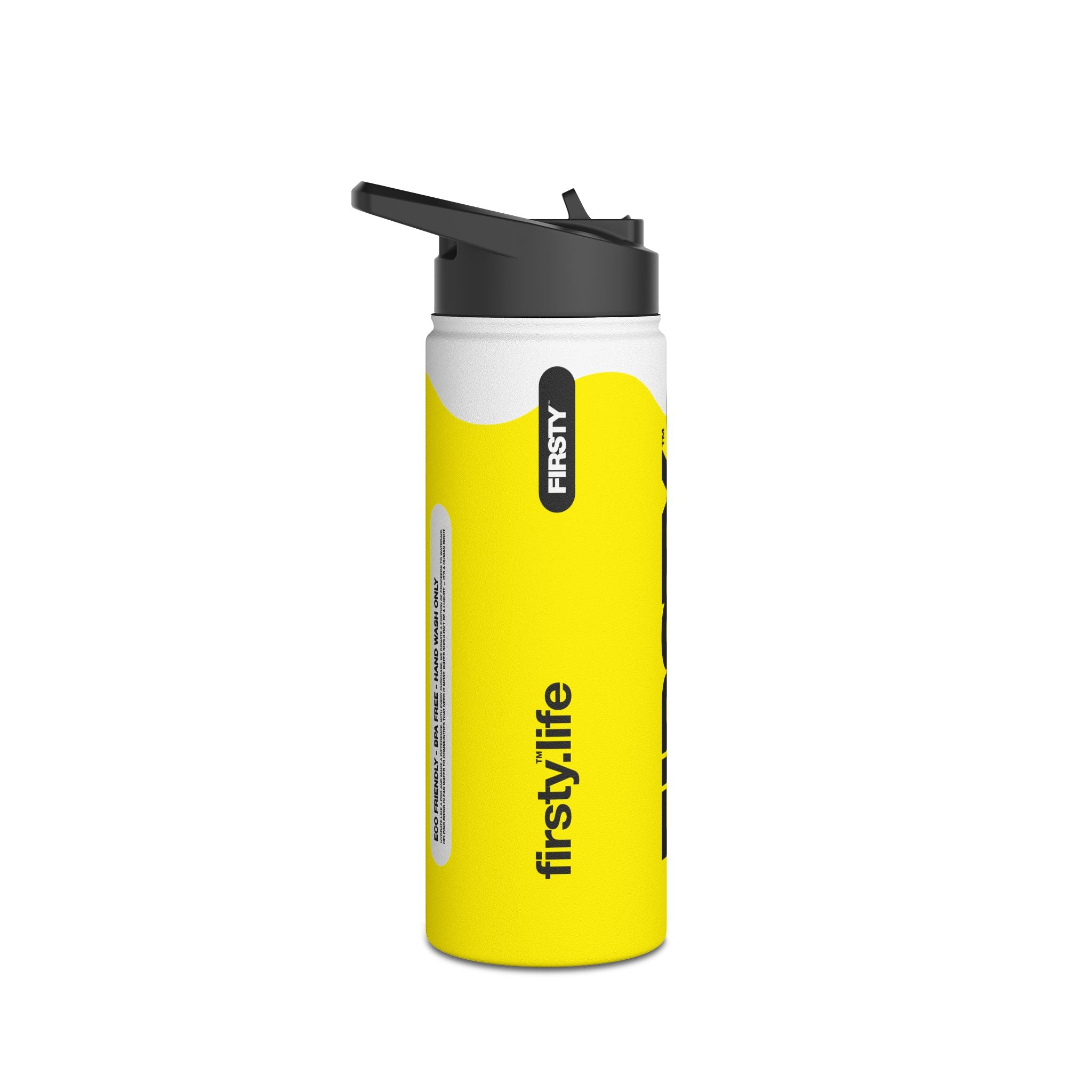 FIRSTY™ Wave™ 3 Sizes - Yellow & Black - Stainless Steel Water Bottle with Carry Handle and Straw Lid - BPA-Free, Eco-Friendly