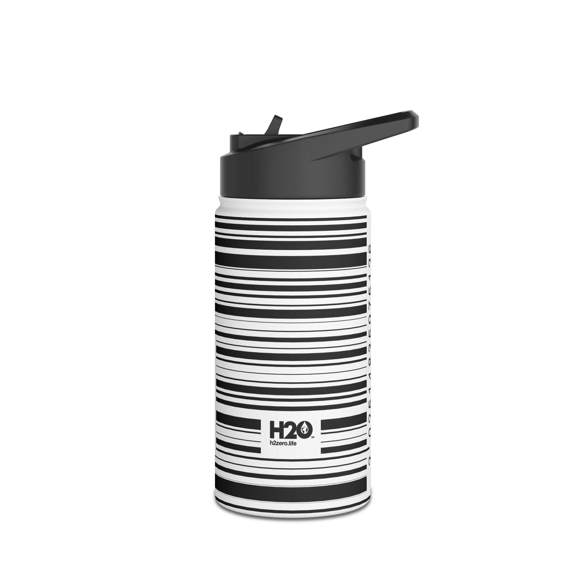 FIRSTY™ Limited Edition™ - 3 Sizes - Barcode Black - Stainless Steel Water Bottle with Carry Handle and Straw Lid - BPA-Free, Eco-Friendly