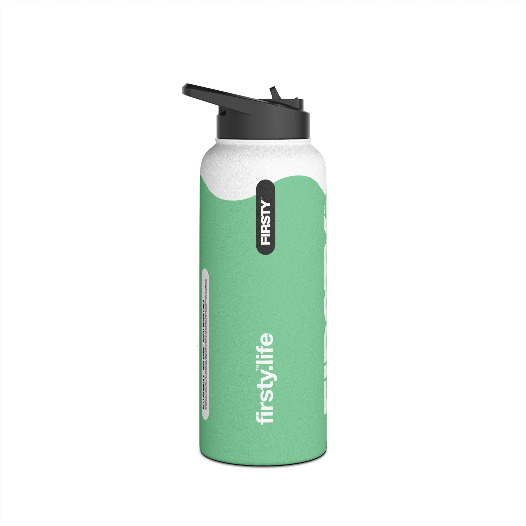 FIRSTY™ Wave™ 3 Sizes - Mint Green & White - Stainless Steel Water Bottle with Carry Handle and Straw Lid - BPA-Free, Eco-Friendly