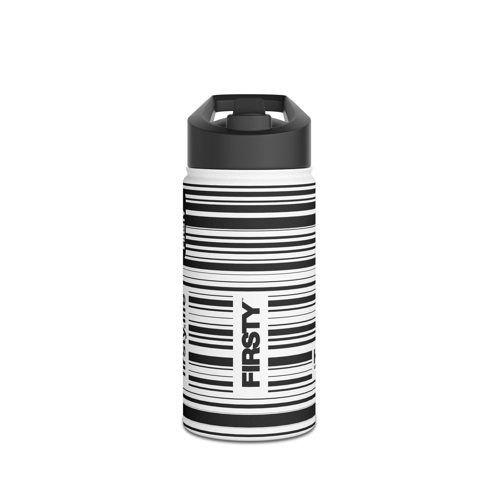 FIRSTY™ Limited Edition™ - 3 Sizes - Barcode Black - Stainless Steel Water Bottle with Carry Handle and Straw Lid - BPA-Free, Eco-Friendly