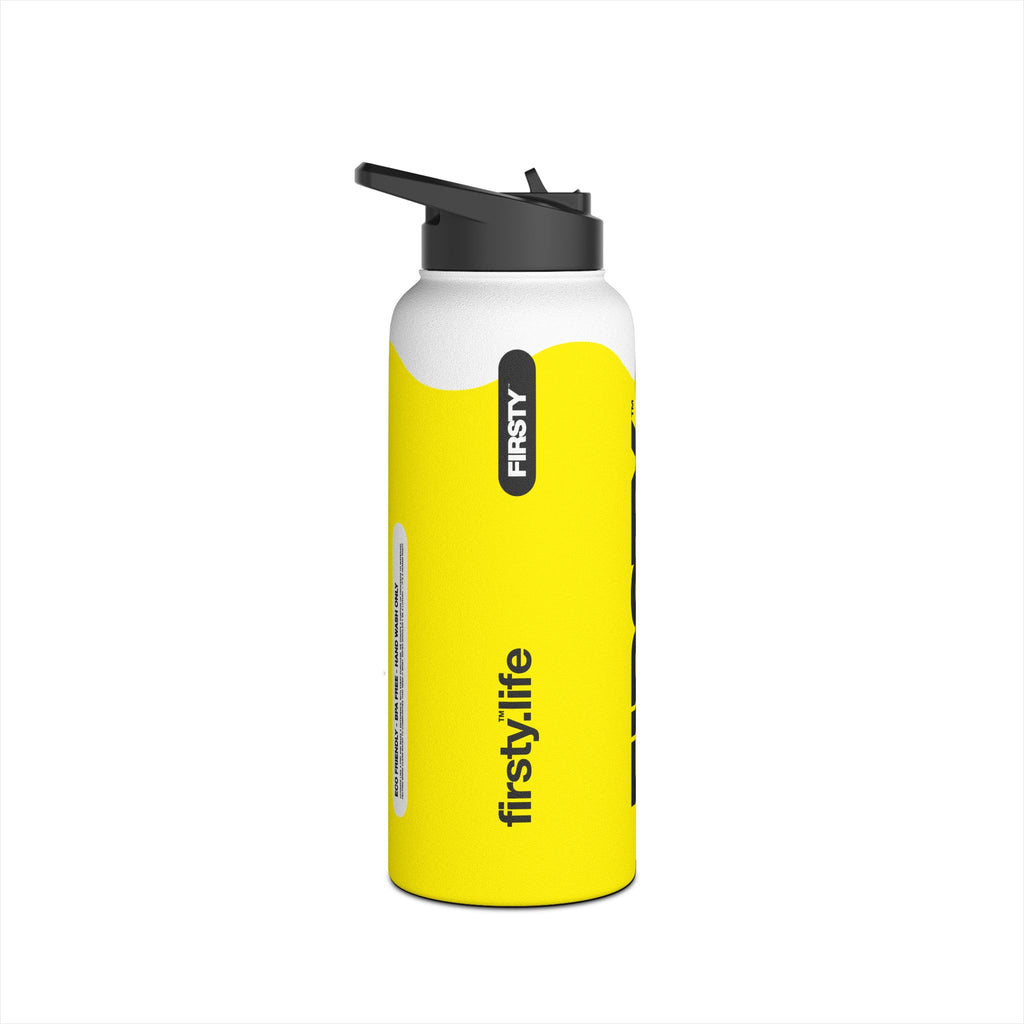 FIRSTY™ Wave™ 3 Sizes - Yellow & Black - Stainless Steel Water Bottle with Carry Handle and Straw Lid - BPA-Free, Eco-Friendly