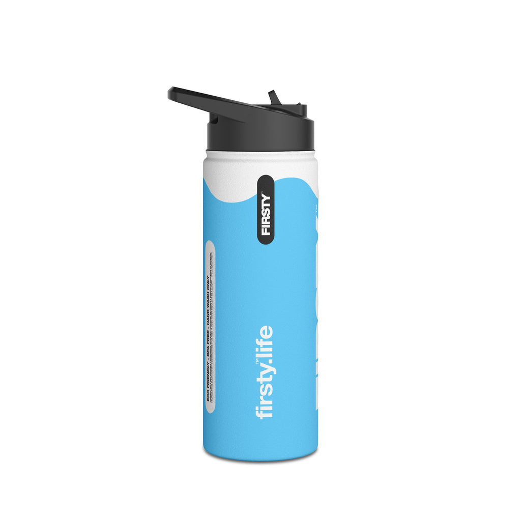 FIRSTY™ Wave™ 3 Sizes - Sky Blue & White - Stainless Steel Water Bottle with Carry Handle and Straw Lid - BPA-Free, Eco-Friendly