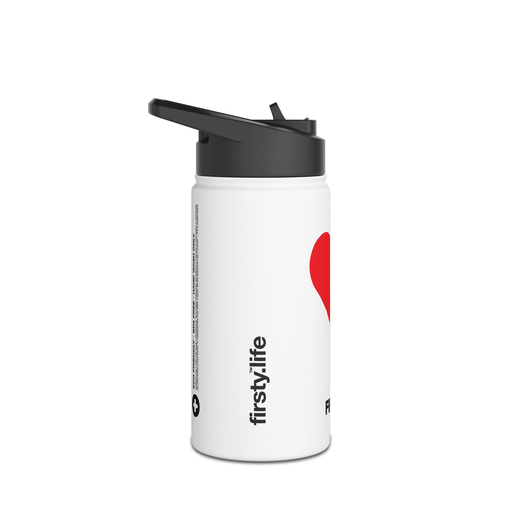FIRSTY™ 3 Sizes - Red Love Heart- Stainless Steel Water Bottle with Carry Handle and Straw Lid - BPA-Free, Eco-Friendly