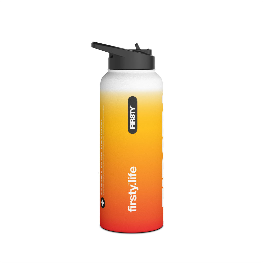 FIRSTY™ Orange Blush™ Thirst First™ 3 Sizes - White - Stainless Steel Water Bottle with Carry Handle and Straw Lid - BPA-Free, Eco-Friendly