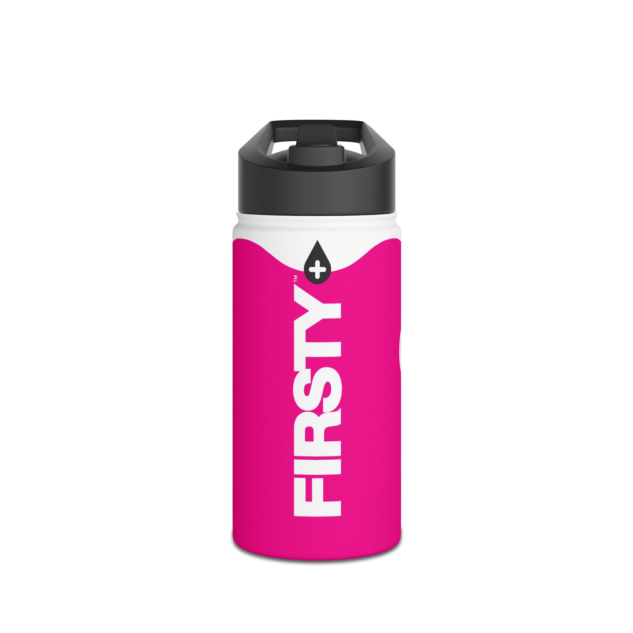 FIRSTY™ Wave™ 3 Sizes - Pink & White - Stainless Steel Water Bottle with Carry Handle and Straw Lid - BPA-Free, Eco-Friendly