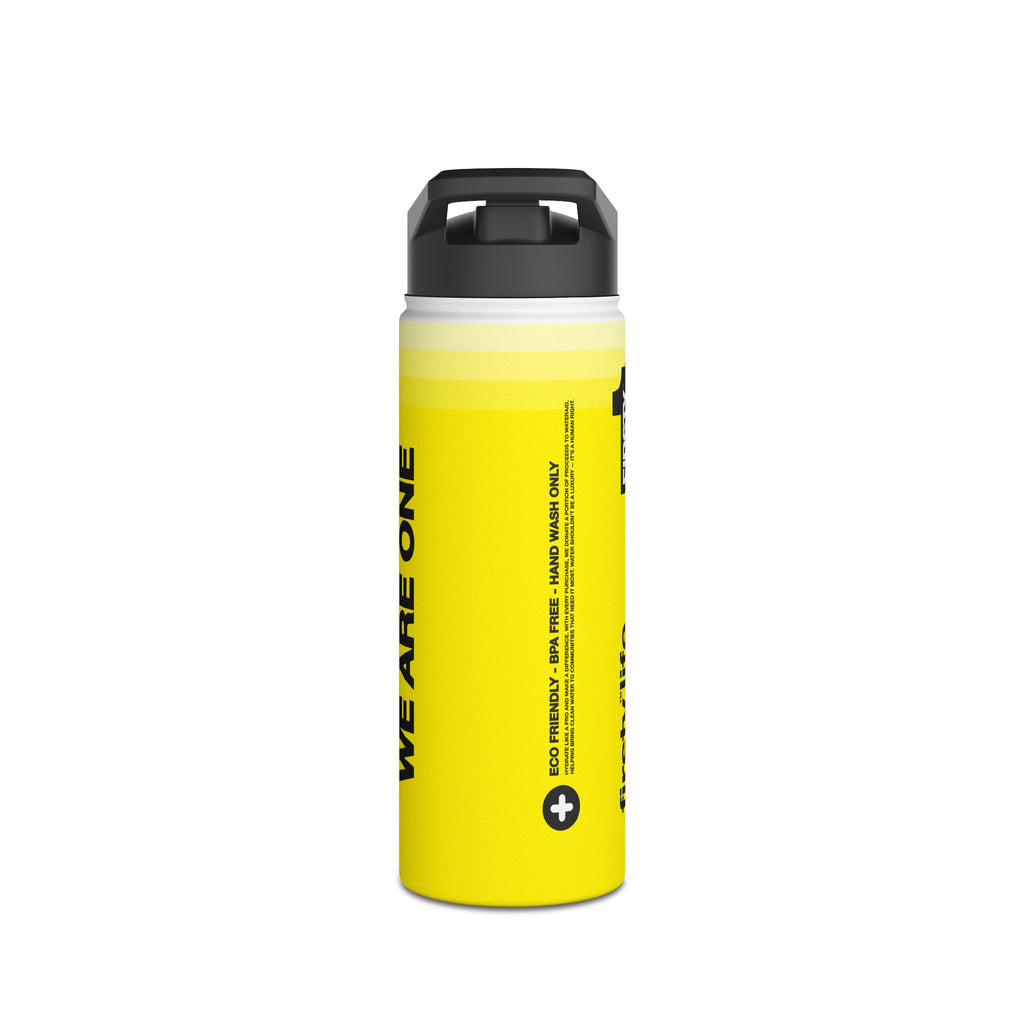 FIRSTY™ We Are One™ - 3 Sizes - Black on Yellow - Stainless Steel Water Bottle with Carry Handle and Straw Lid - BPA-Free, Eco-Friendly