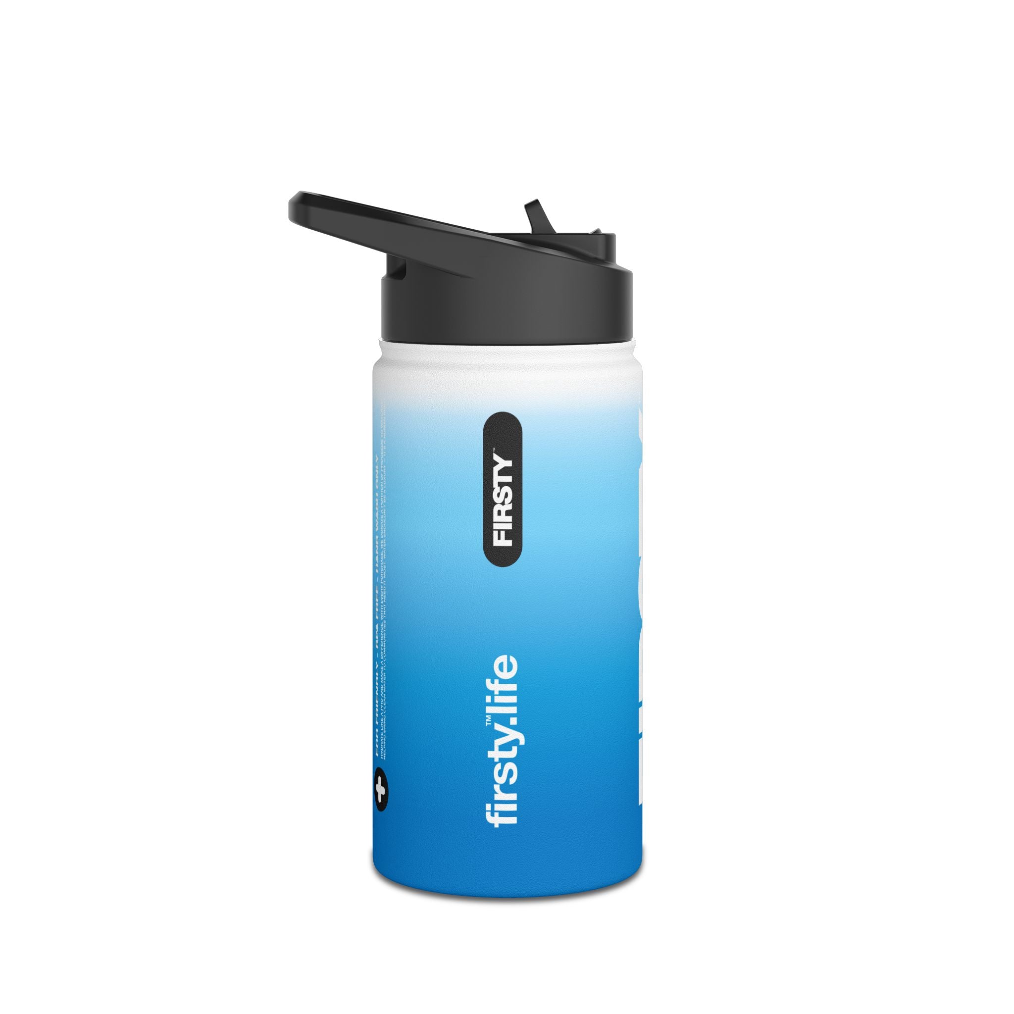 FIRSTY™ Blue Blush™ Thirst First™ 3 Sizes - White - Stainless Steel Water Bottle with Carry Handle and Straw Lid - BPA-Free, Eco-Friendly