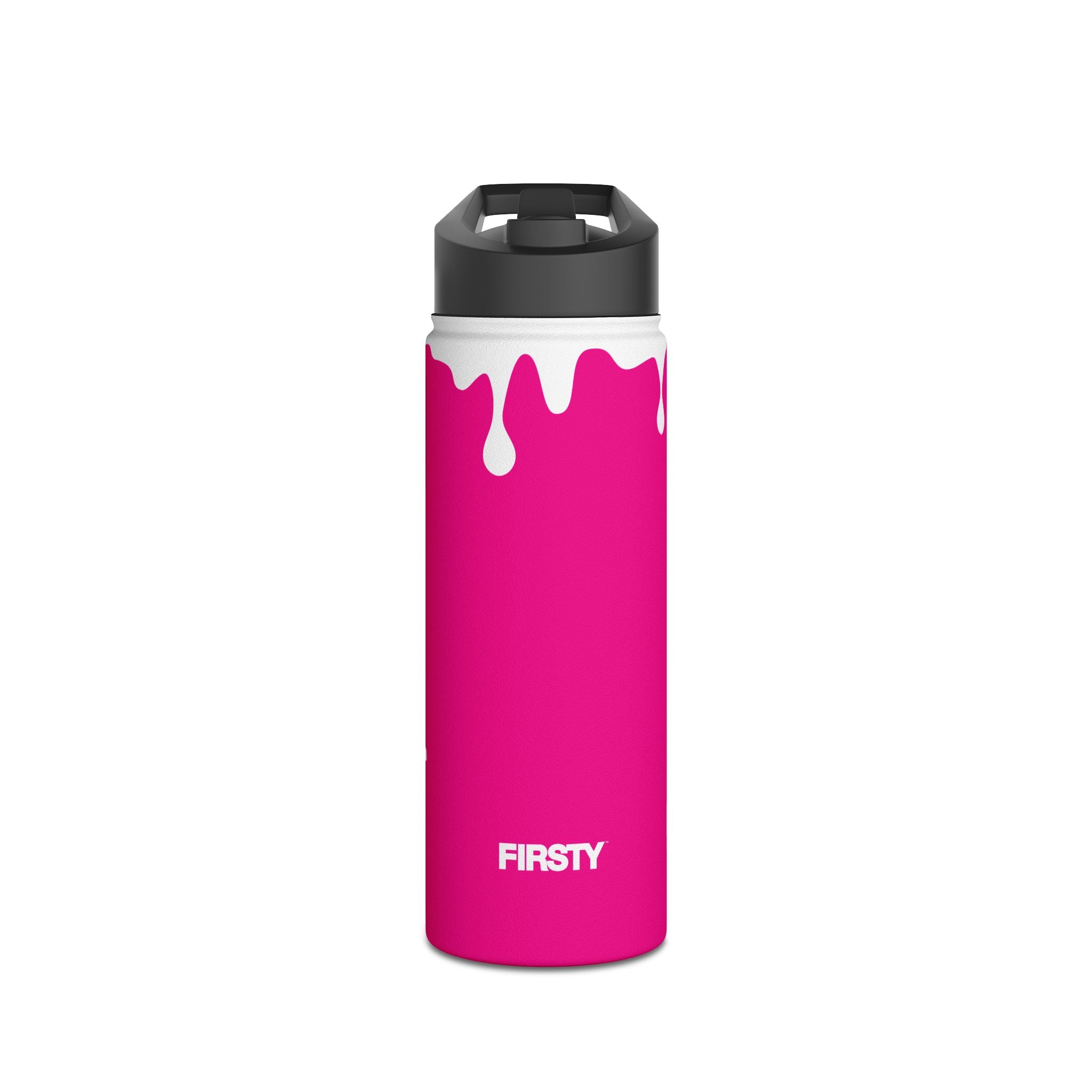 FIRSTY™ 3 Sizes - Splash™ Pink - Stainless Steel Water Bottle with Carry Handle and Straw Lid - BPA-Free, Eco-Friendly
