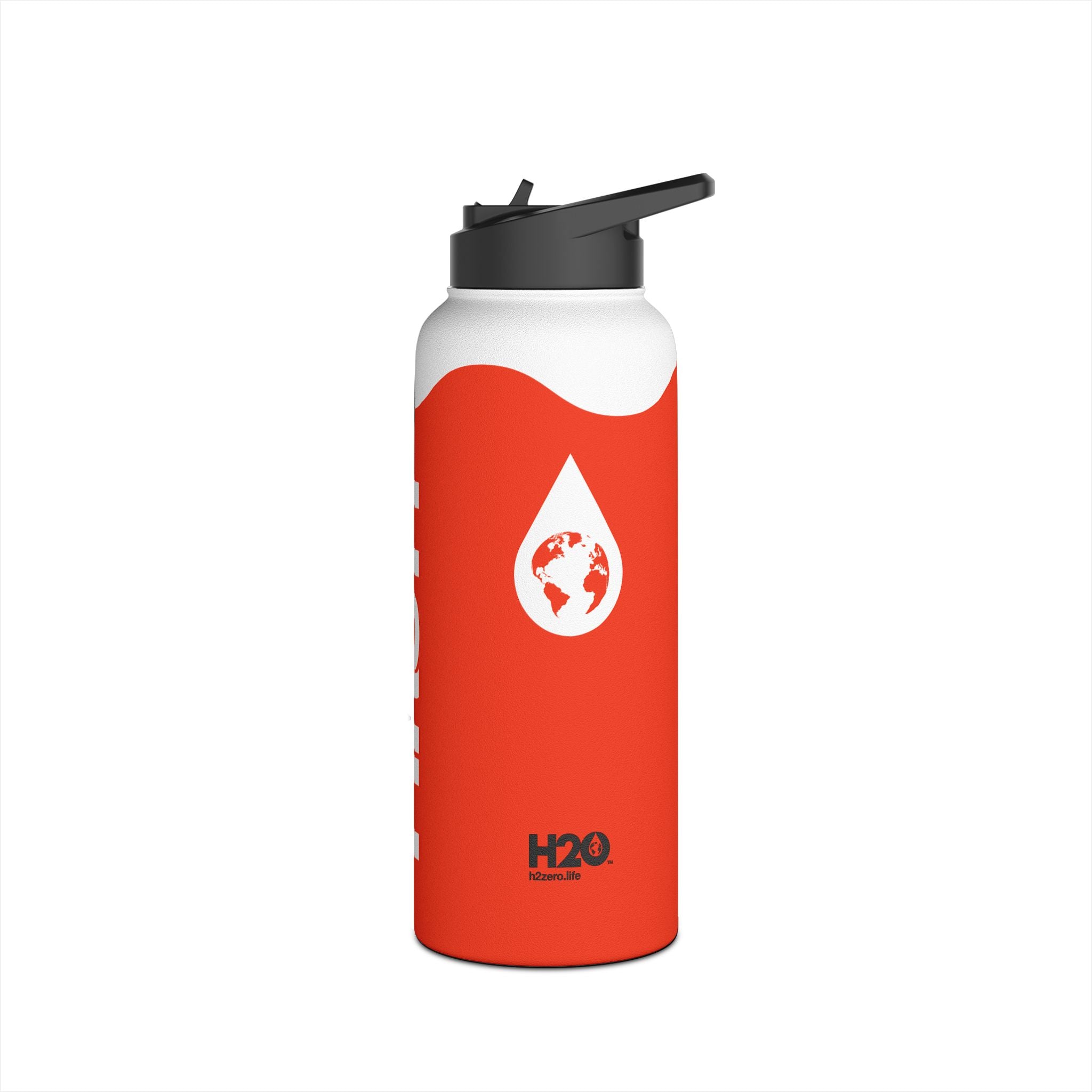 FIRSTY™ Wave™ 3 Sizes - Orange & White - Stainless Steel Water Bottle with Carry Handle and Straw Lid - BPA-Free, Eco-Friendly