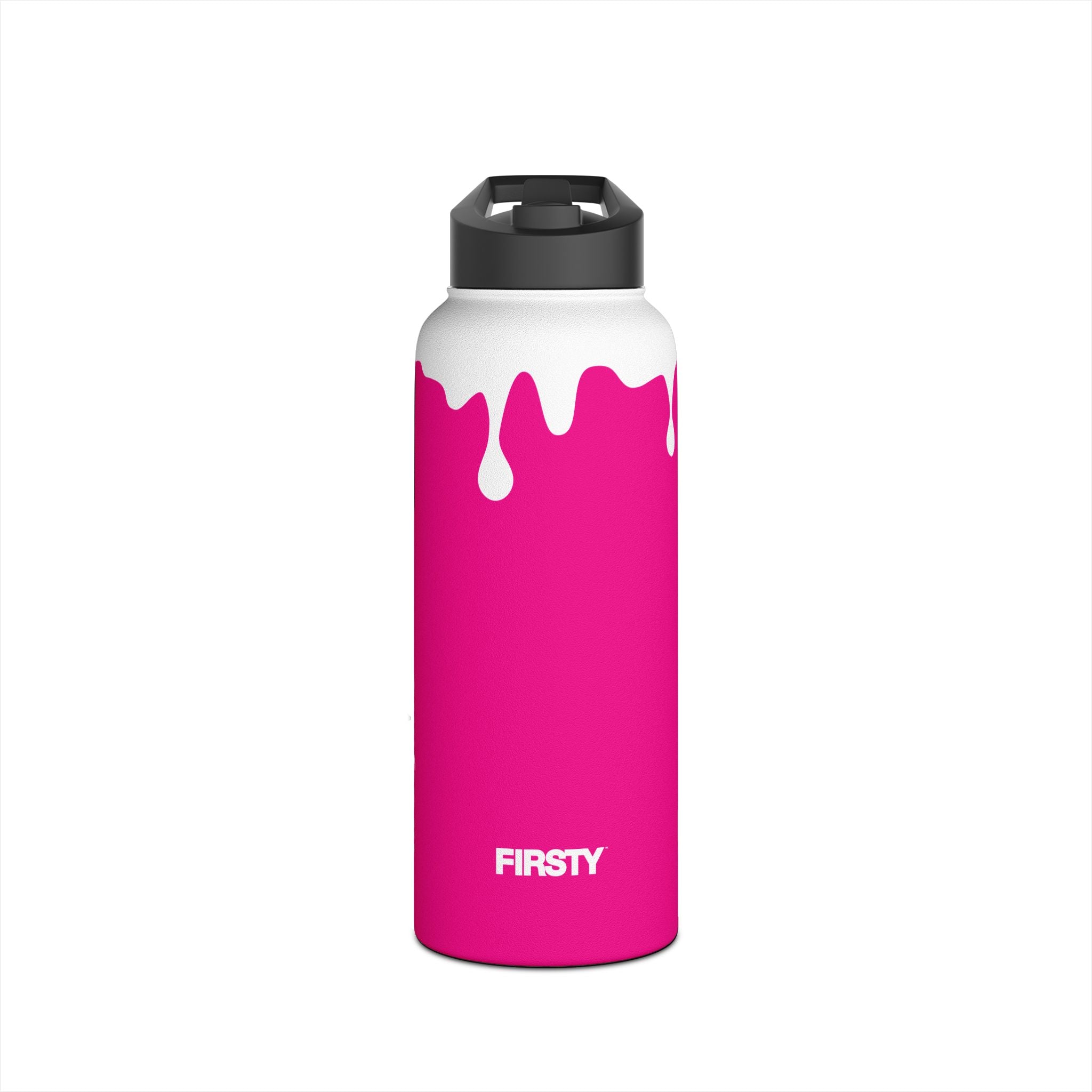 FIRSTY™ 3 Sizes - Splash™ Pink - Stainless Steel Water Bottle with Carry Handle and Straw Lid - BPA-Free, Eco-Friendly