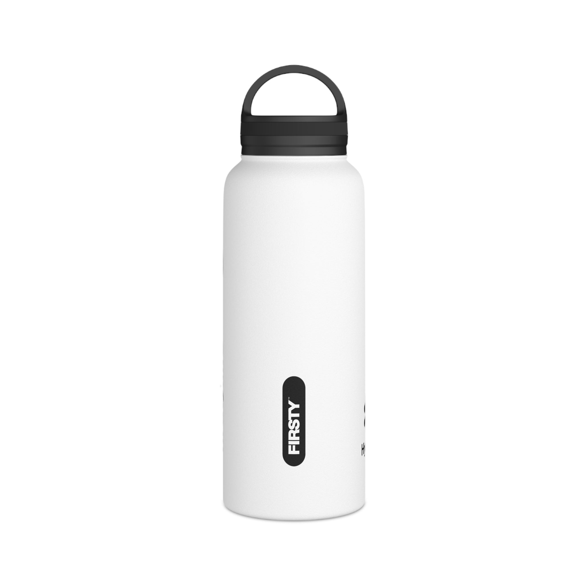 FIRSTY™ Hydrate™ Thirst First™ 3 Sizes - White  - Stainless Steel Water Bottle with Carry Handle - BPA-Free, Eco-Friendly