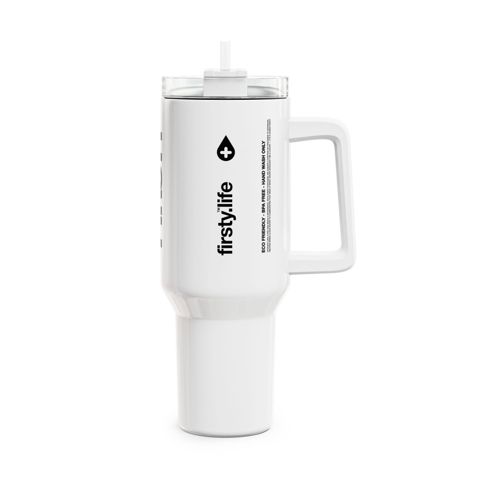 FIRSTY™  40oz - Thirst First™ - Black on White Tumbler Cup - BPA-Free, Eco-Friendly