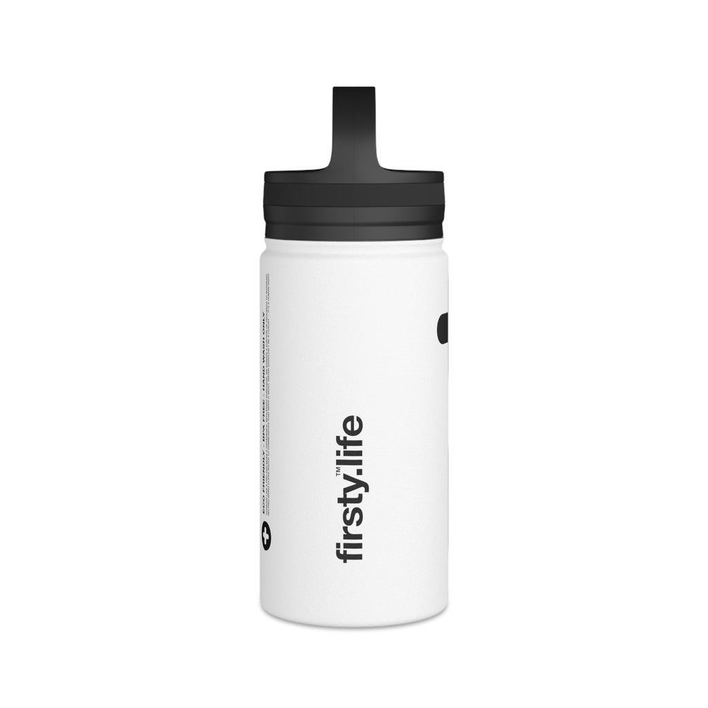 FIRSTY™ Hydrate+™ 3 Sizes - White  - Stainless Steel Water Bottle with Carry Handle - BPA-Free, Eco-Friendly